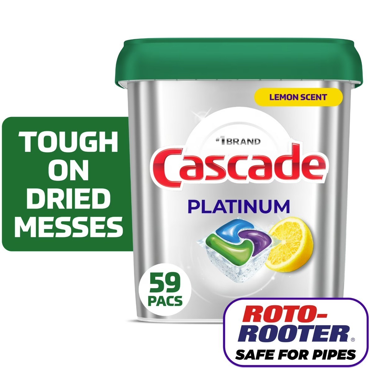 [FASH SALE]2 Pack Cascade Platinum Dishwasher Detergent Pods Lemon 59 Count Tabs