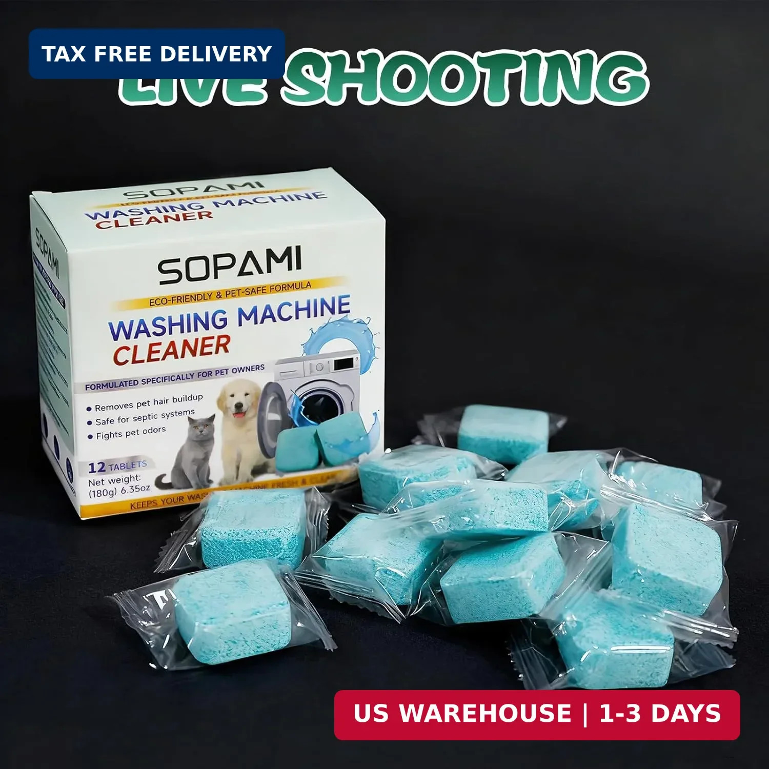 SOPAMI Washing Machine Cleaner Tablets 24-Pack (12 Month Supply) for HE/Top/Fron