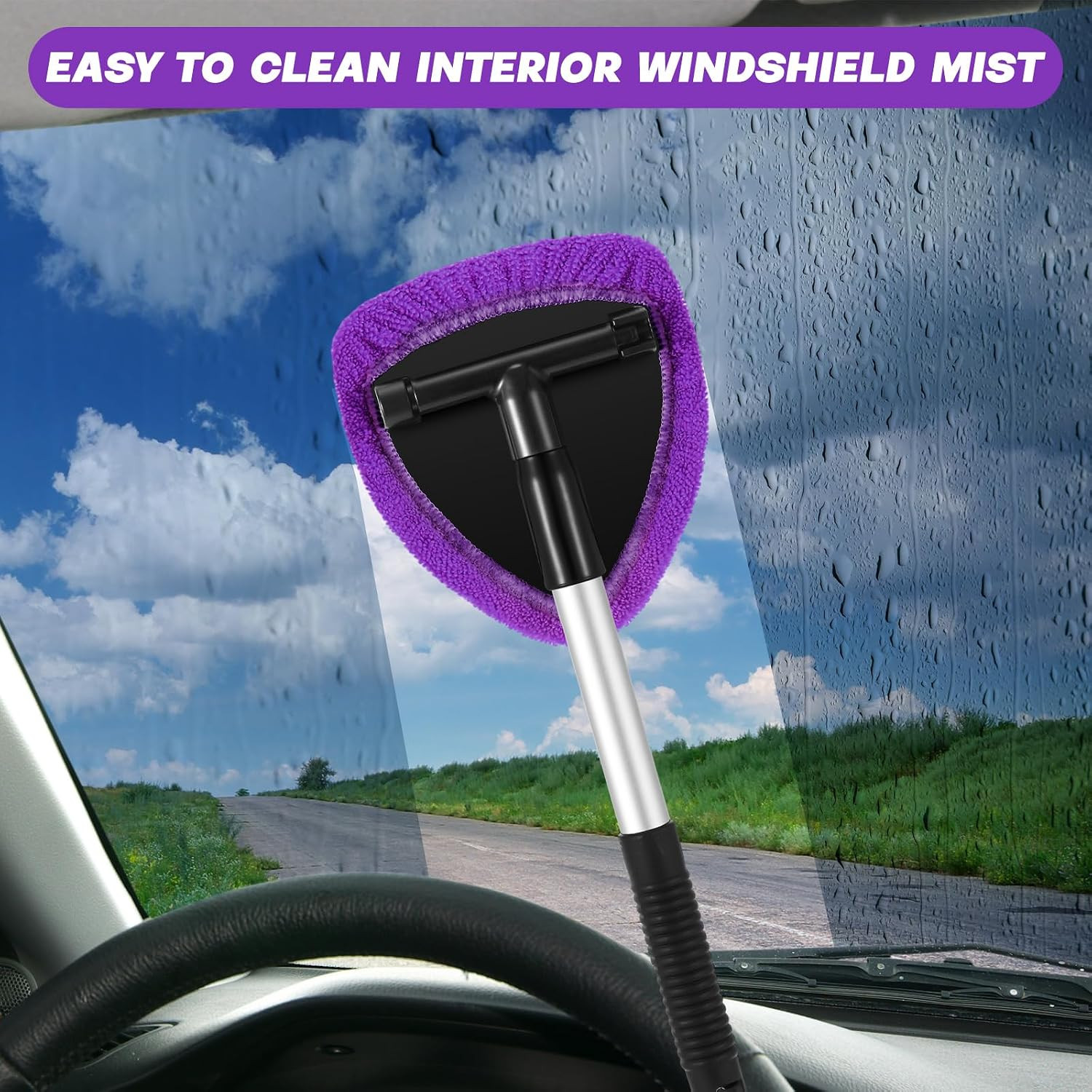 8 Pcs Car Windshield Cleaner Tool Kit with Extendable Handle, Microfiber Towel P