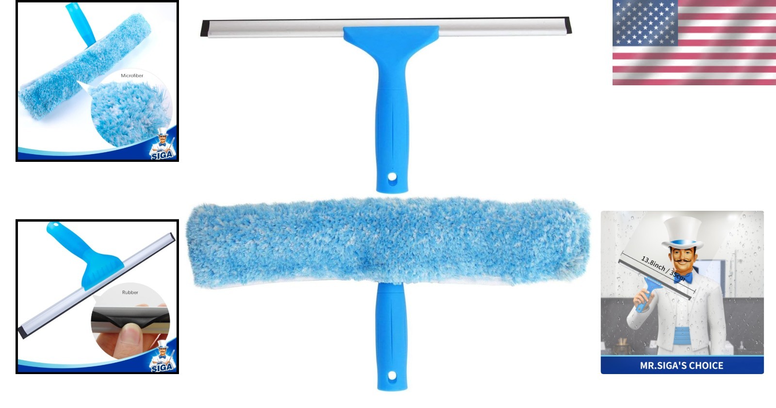 14-Inch T-Shaped Window Squeegee & Microfiber Washer – Lightweight & Durable