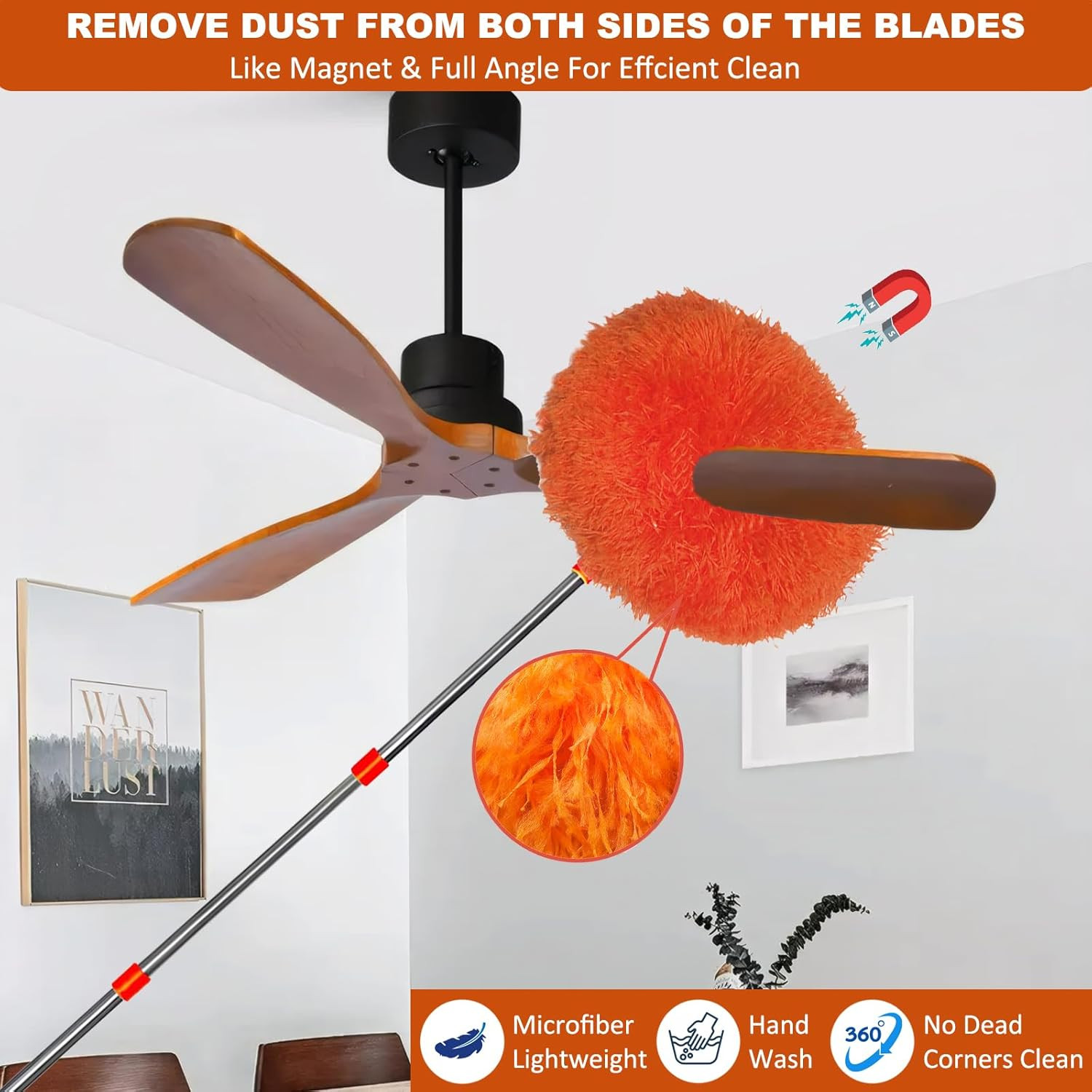 20+ Feet High Reach Dusting Kit, Cobweb Duster & Ceiling Fan Duster with 3-14 Ft