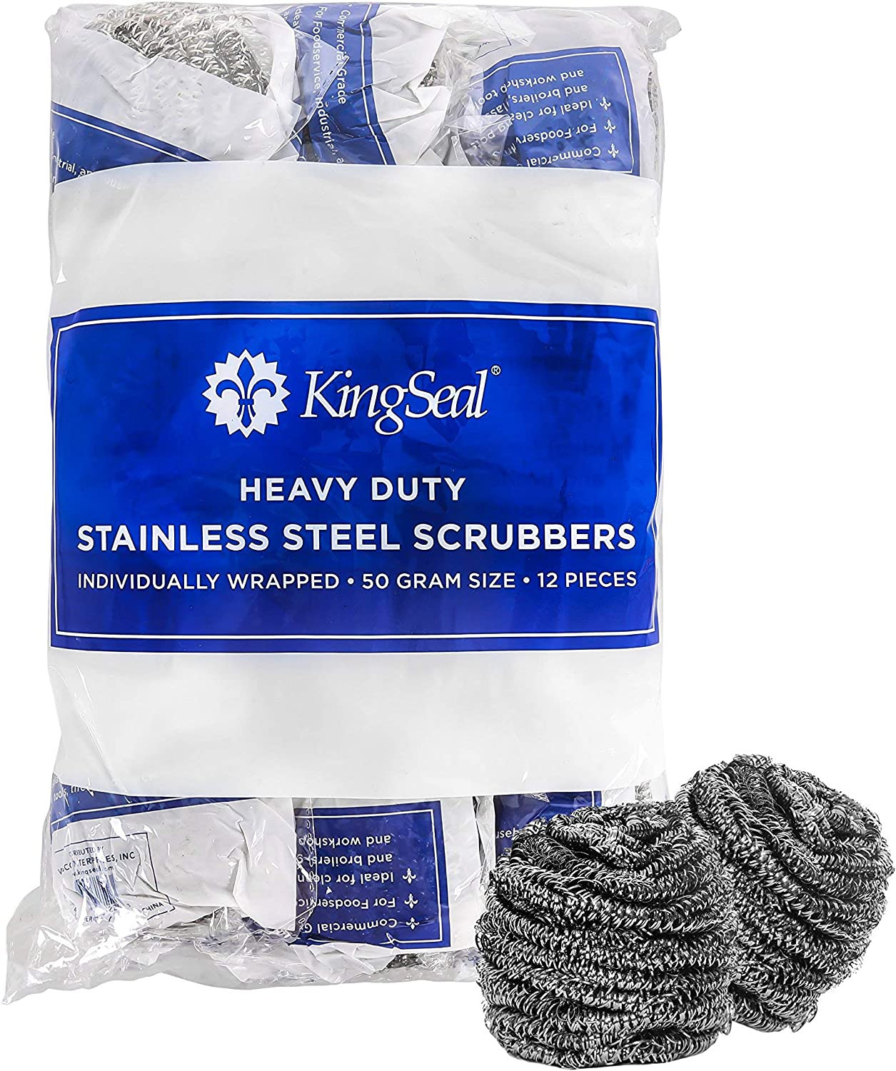 Kingseal Stainless Steel Scrubbers, Scrub Pads, Heavy Duty, 50 Gram Weight