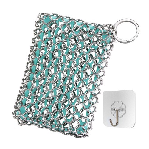 HAUSHOF Cast Iron Scrubber Chainmail Scrubber w/ Silicone Core Cast Iron Cleaner