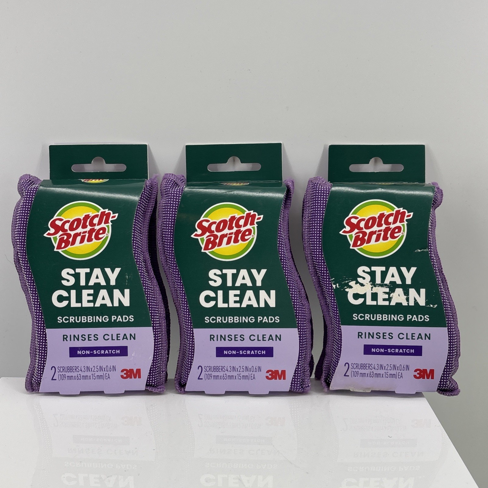 Lot of 3 Scotch-Brite Stay Clean Non-Scratch Scrubbing Pads 2-Pack 3M NEW