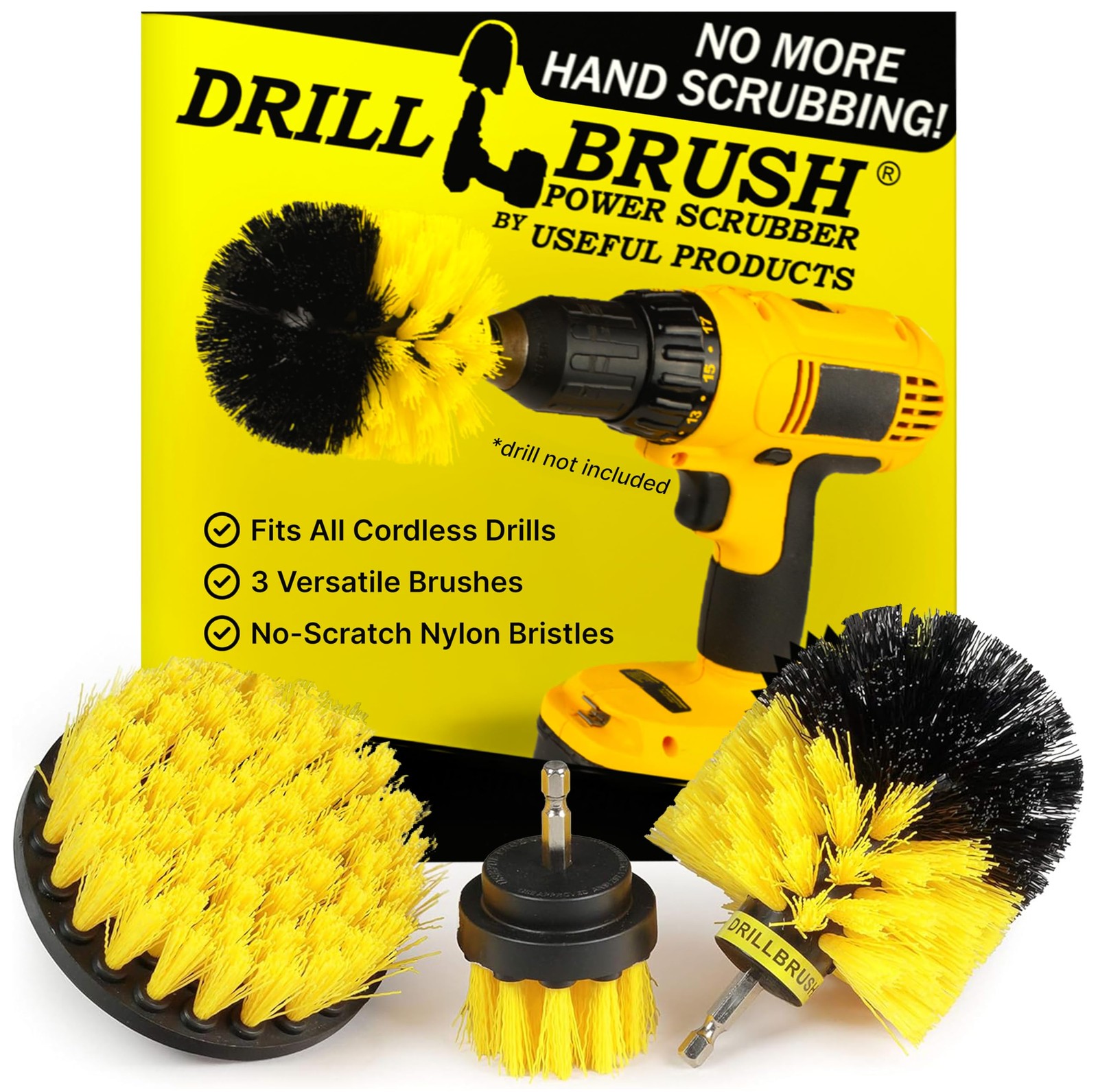 Drillbrush Drill 2in, 4in, 3.5in corner brush, All Purpose Medium Yellow