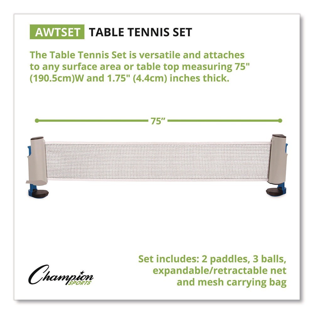 Champion Sports AWTSET Anywhere Table Tennis Set with Carry Bag (8/Set) New