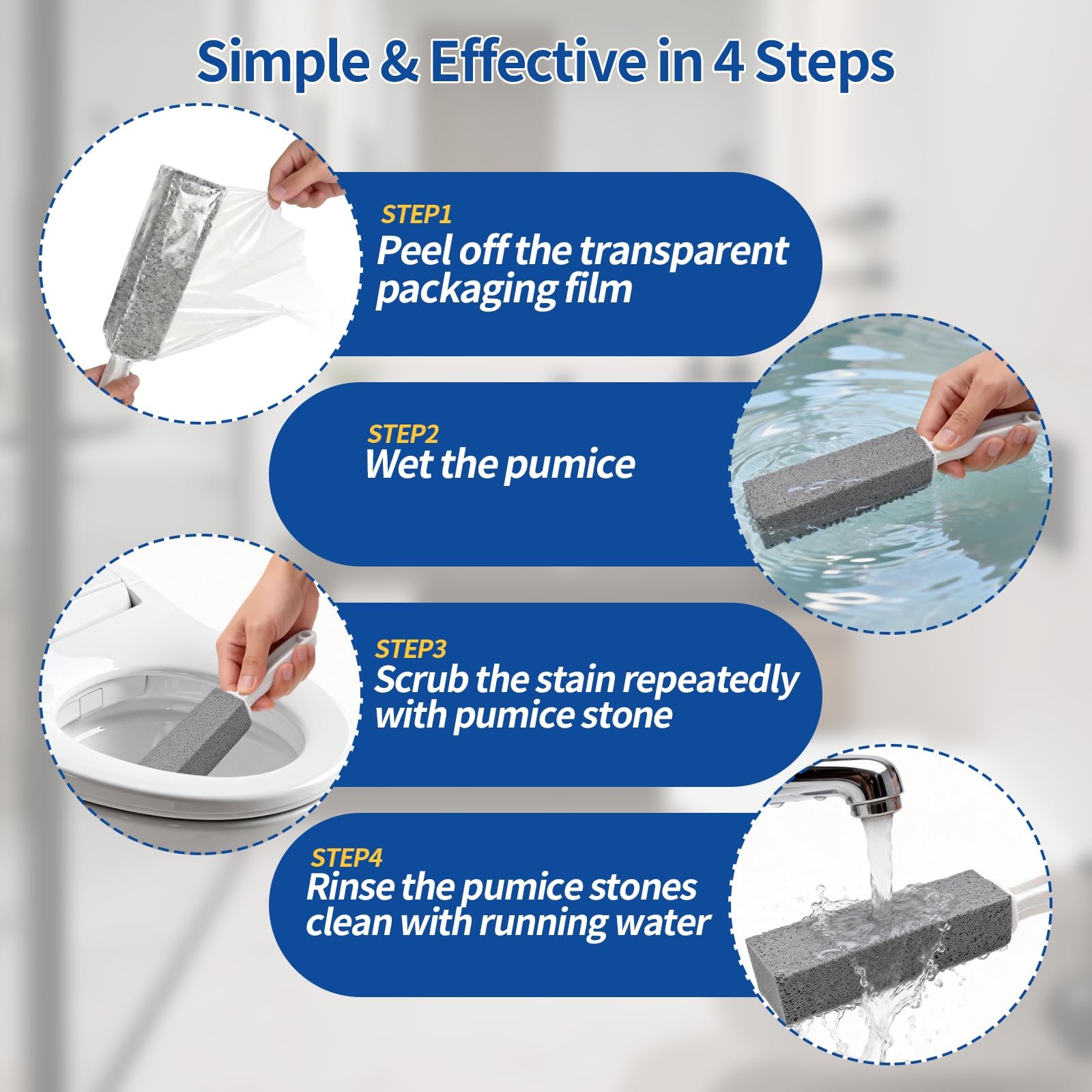 Toilet Bowl Cleaner Pumice Stone with Handle for Limescale & Hard Water Stains