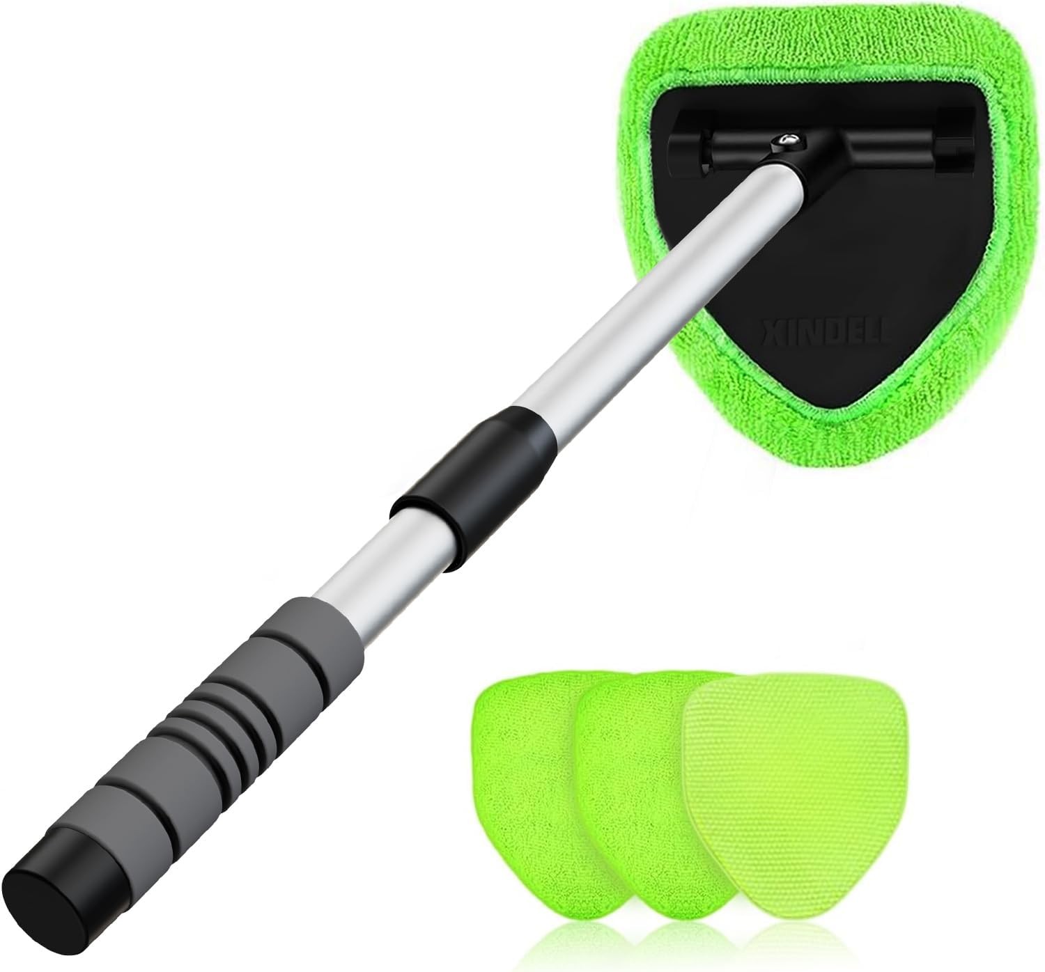 Windshield Cleaner Tool – Extendable Handle & 180° Swivel, Microfiber Pads Kit