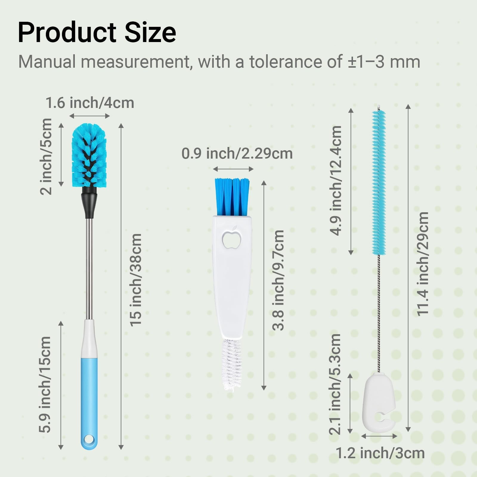 3-in-1 Bottle Brush, 15 Inches Long Handle Kitchen Water Bottle Brush, Stainl…