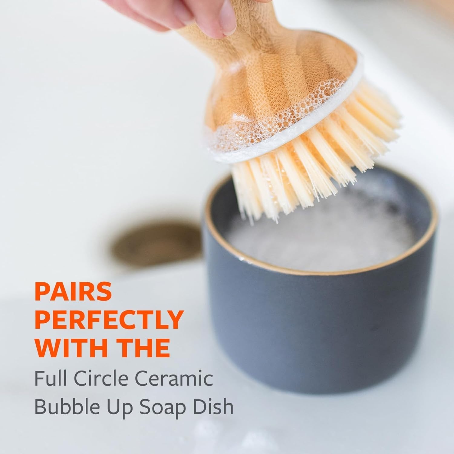 Bubble Up Bamboo Dish Brush – Ergonomic & Non-Toxic Kitchen Scrubber, White