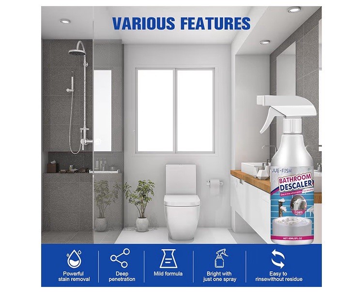 Jue Fish Bathroom Descaler Foam Spray 60 ml Fresh Clean Fast Acting Easy Use