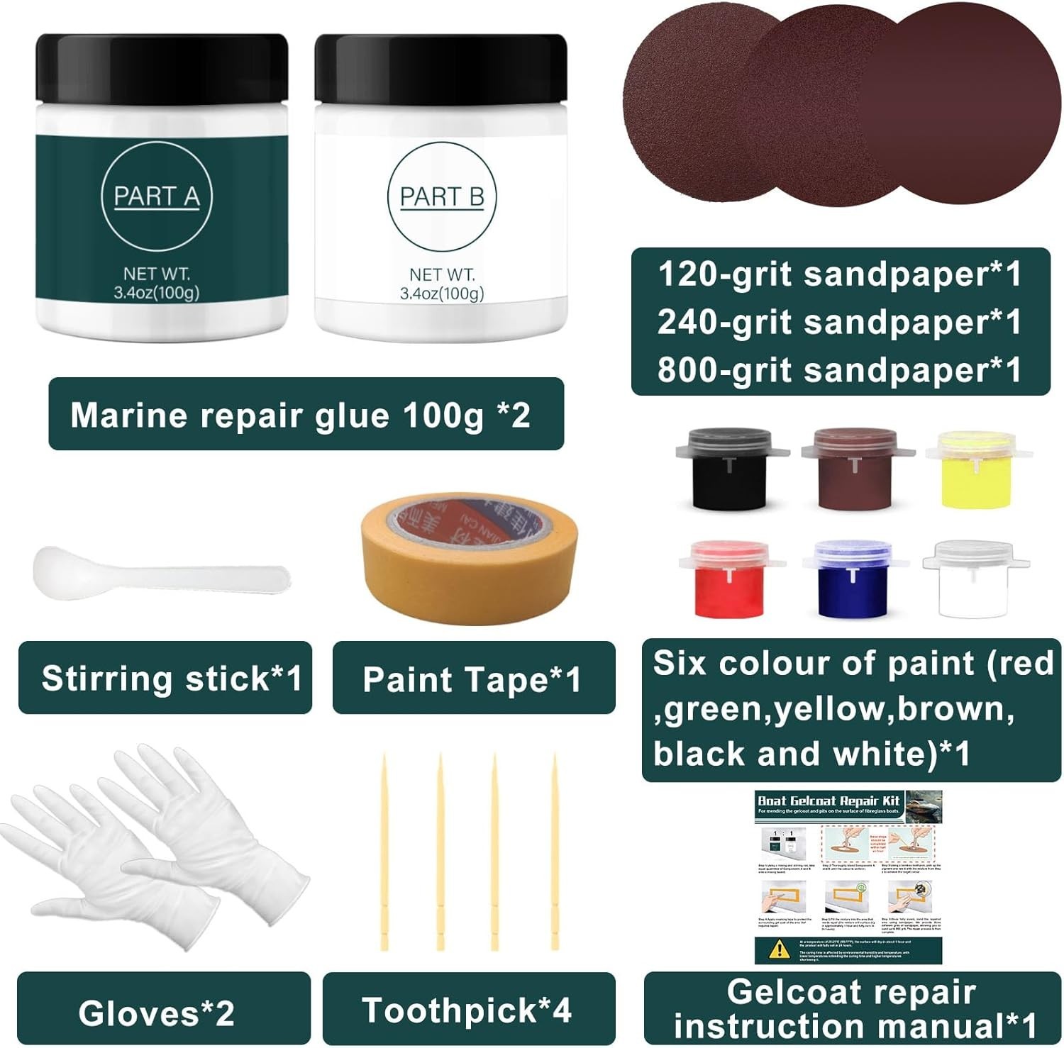 200g Gel Coat Repair Kit for Boats, Repair Cracks Scratches Chips Holes Gaps,…