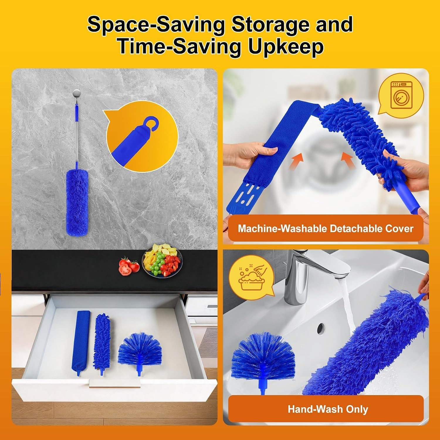 5-in-1 Microfiber Feather Duster Kit, 100-Inch Extendable for Safe High Cleaning