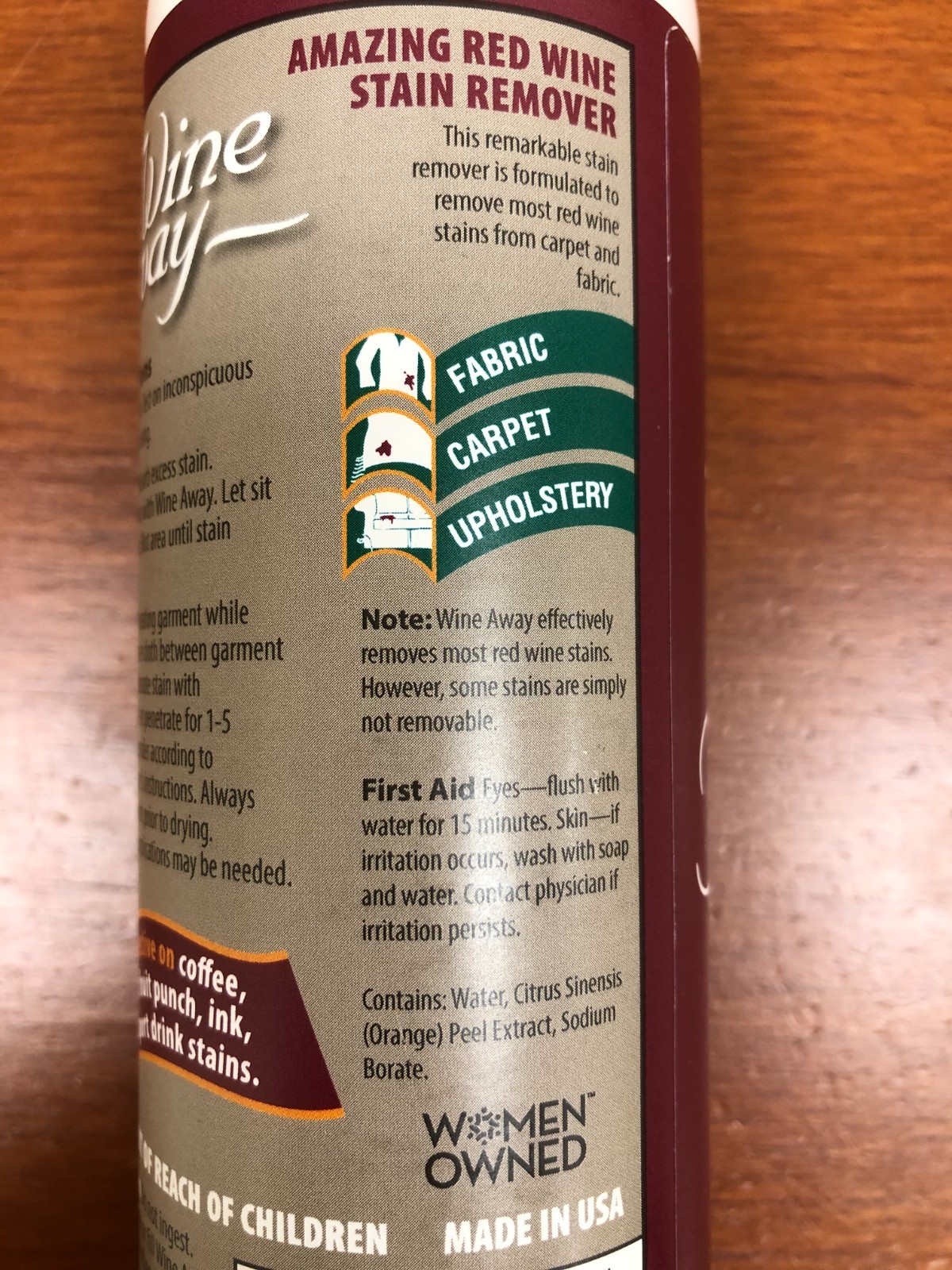Wine Away Red Wine Stain Remover 12oz Set of 4 Citrus Fabric Carpet & Laundry Sp