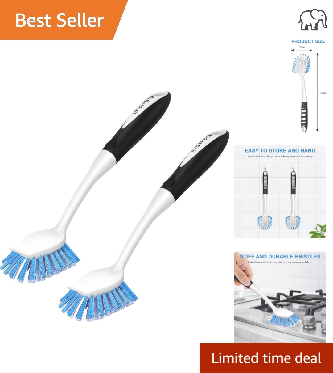 Durable 2 Pack Dish Scrubber with Non-Slip Handle – Perfect for Dishes & Pots
