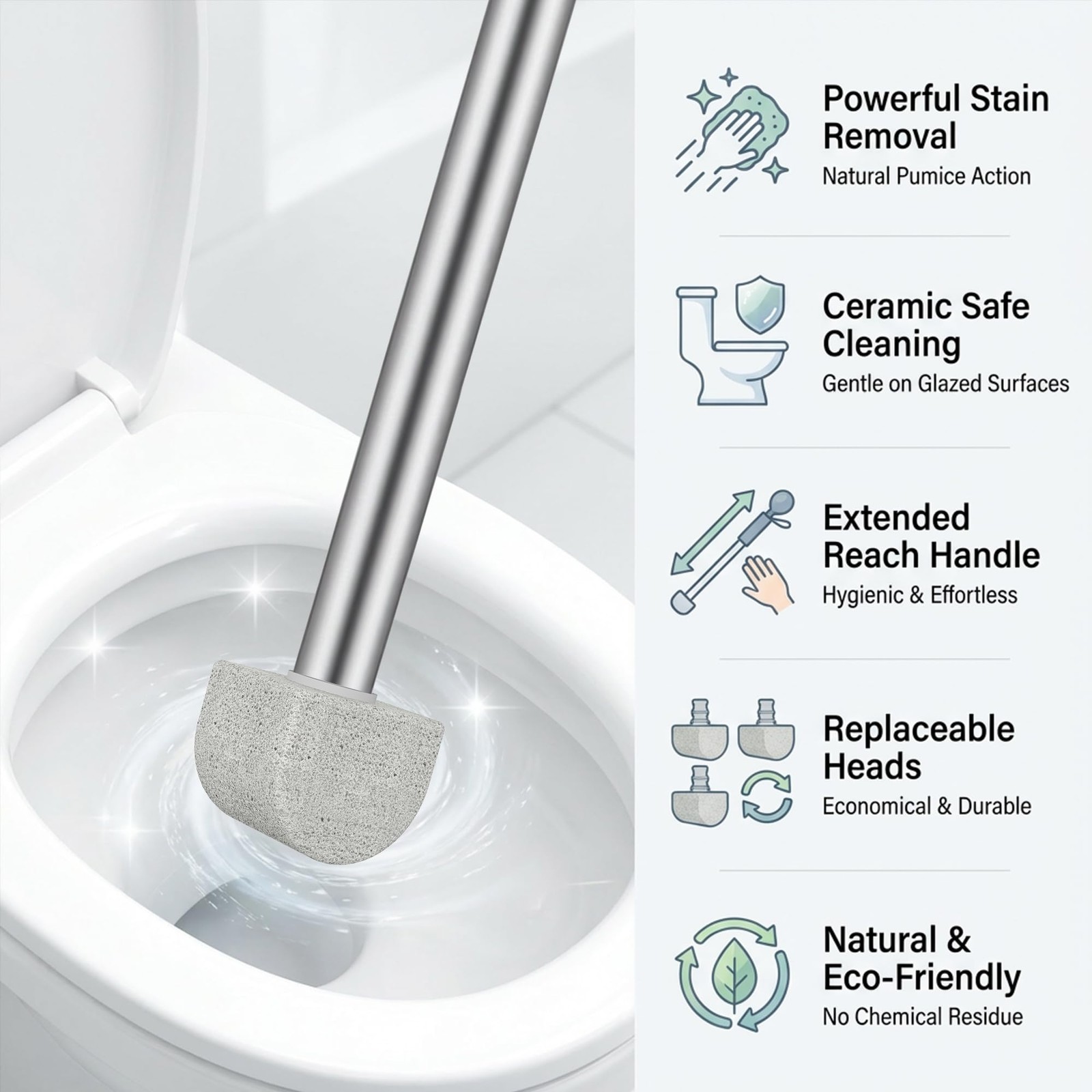 FQRTO 8-Pack Pumice Stone Toilet Cleaner with Long Handle – Hard 16, Black