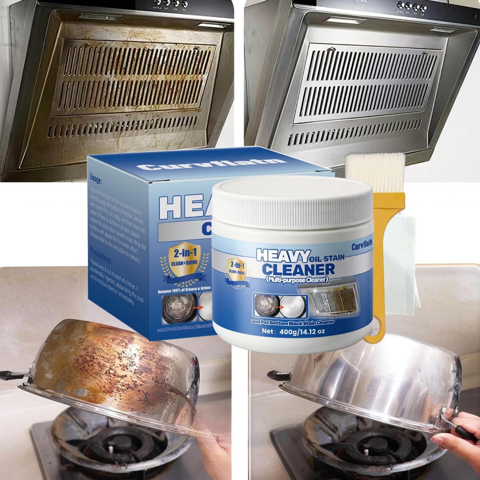 Powerful Heavy Oil Stain Cleaner for Cookware, Stainless Steel & Pot Bottoms – 4