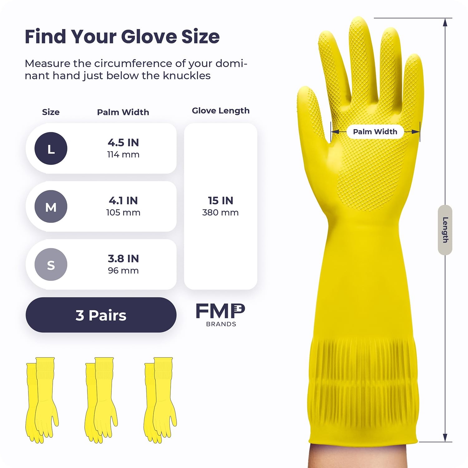 FMP Brands Yellow Large 12 Pair Pack of 15 Inch (Pack 12),