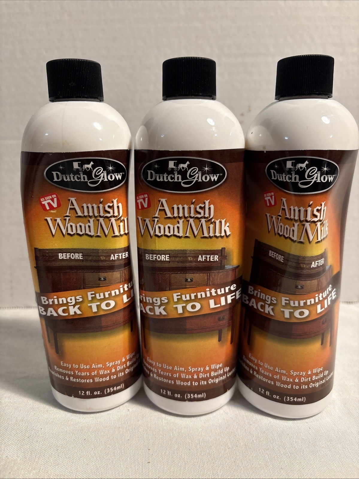 3 Dutch Glow Amish Wood Milk 12 FL Oz Bottles Brings Furniture Back To Life New
