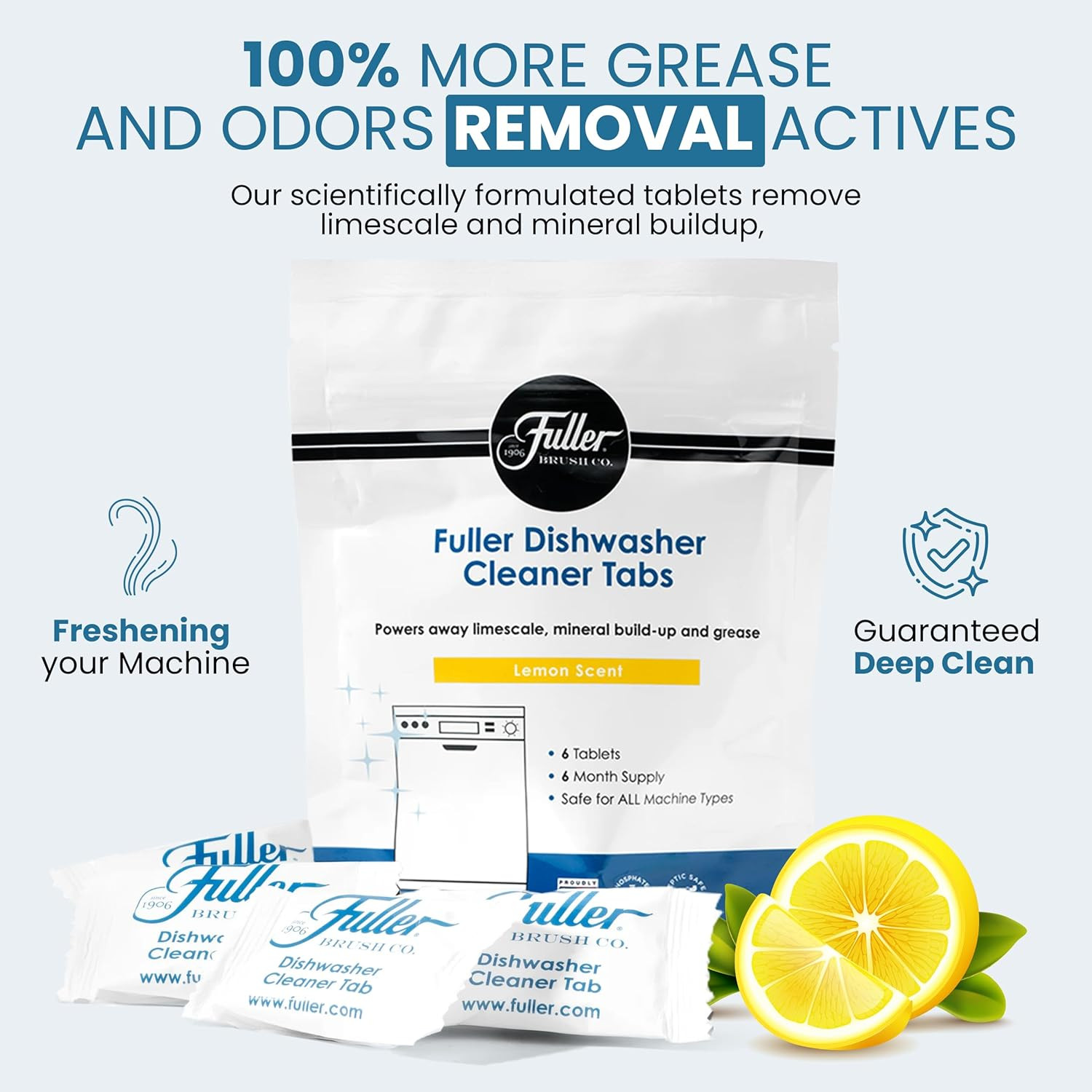 Fuller Dishwasher Cleaner Tabs – Lemon Scent – Eliminates Limescale, Grease & Od