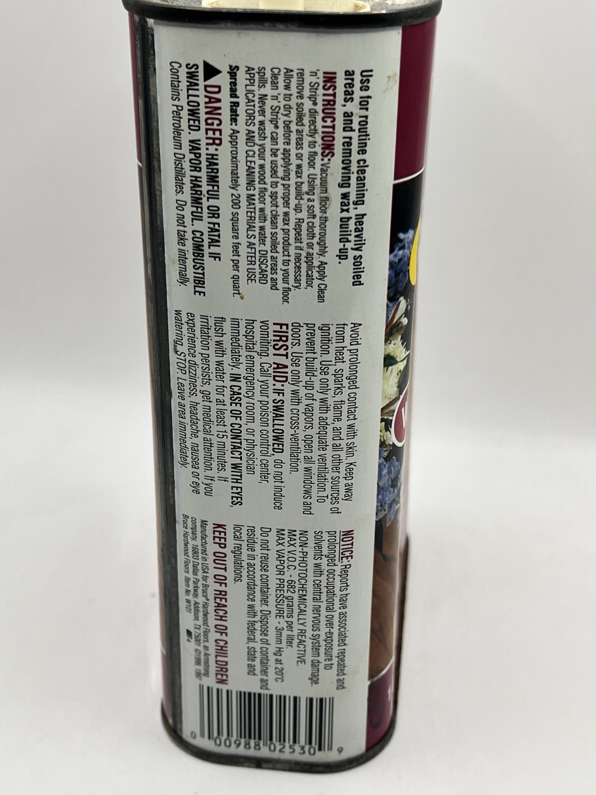 Bruce CLEAN ‘N’ STRIP Wood Cleaner & Wax Remover 1qt/32oz HALF FULL 50% Tin Can
