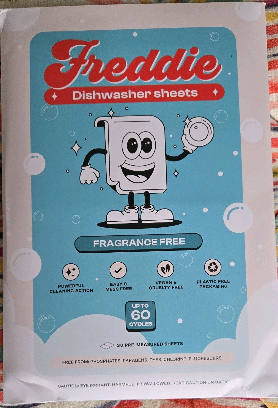 Freddie Dishwashing Detergent Sheets. 90-180 Cycles. No Phosphates/Dyes/Parabens