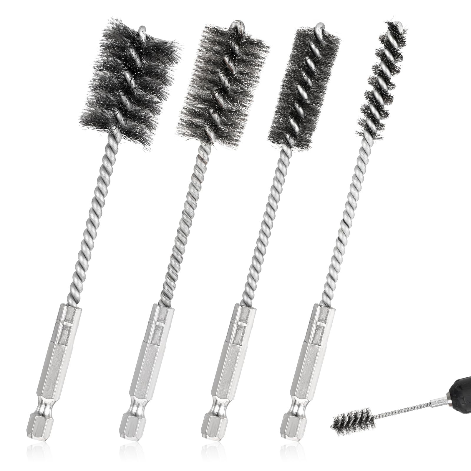 4 Pcs Stainless Steel Wire Brushes for Drill Stainless Steel Bore Brush Set 3/8′