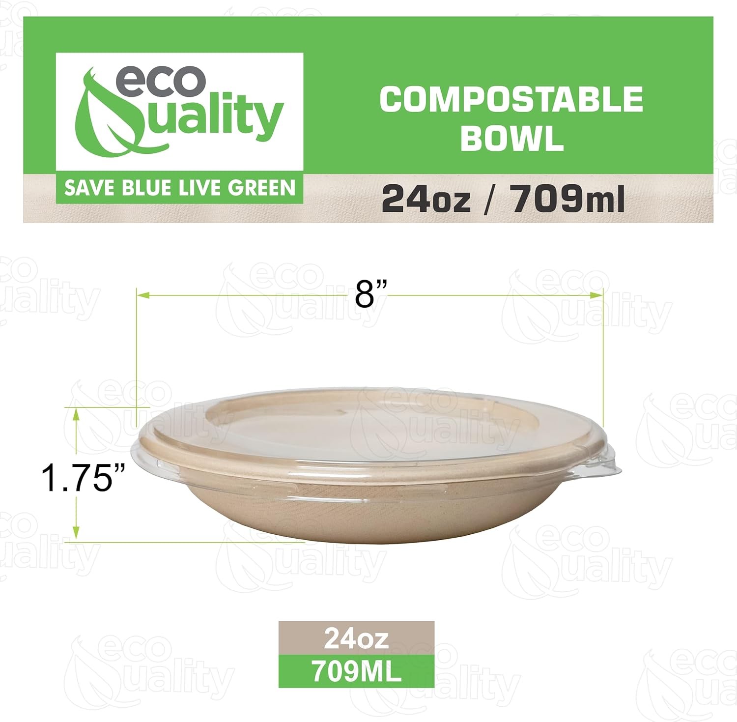 EcoQuality 100 Count 24oz Round Disposable Bowls with Lids Natural Sugarcane B