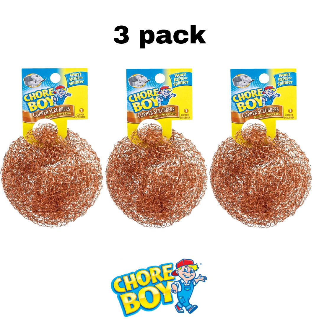 3 Chore Boy Copper Scrubbers Scouring Pad, 100% Pure Copper Steelwool NEW