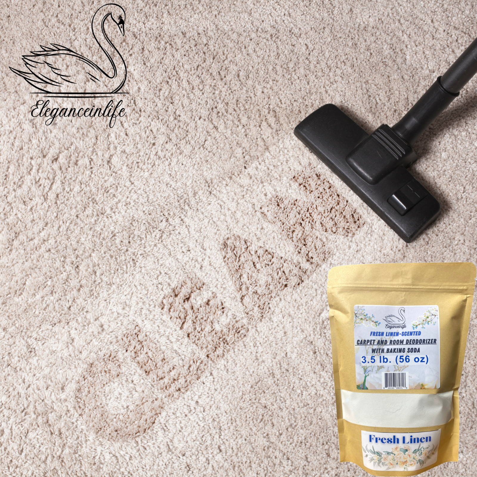 Eleganceinlife Fresh Linen-Scented Carpet and Room Deodorizer Baking Soda 3.5 LB