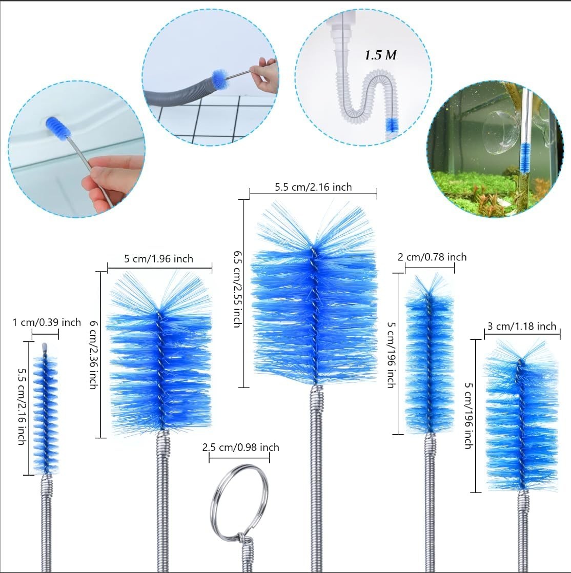 Flexible Long Drain Brush Set, 3 Piece Kit with Double Ended and Stainless S…