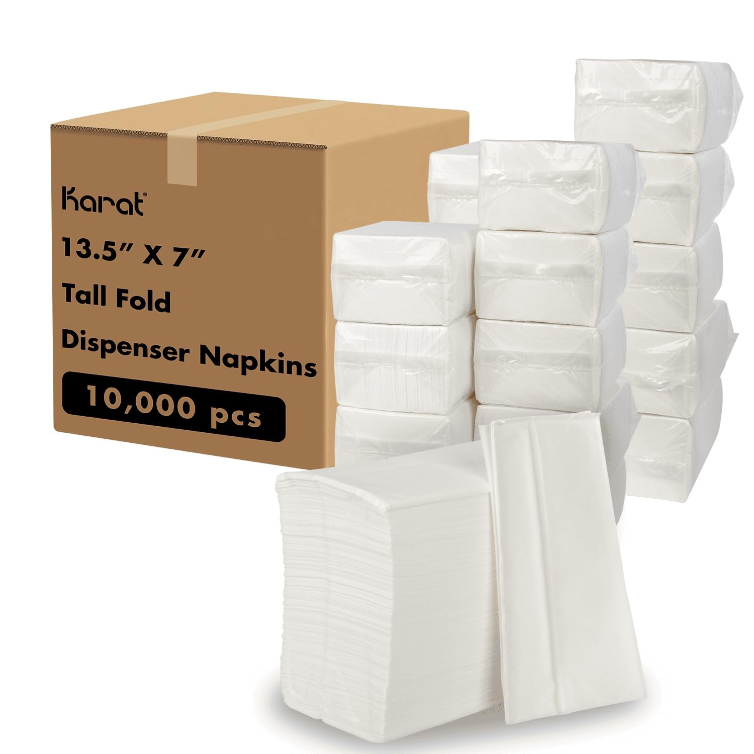 Karat Tall Fold Napkins – 1 Ply, White, Perfect for Restaurants and Cafes, Fit