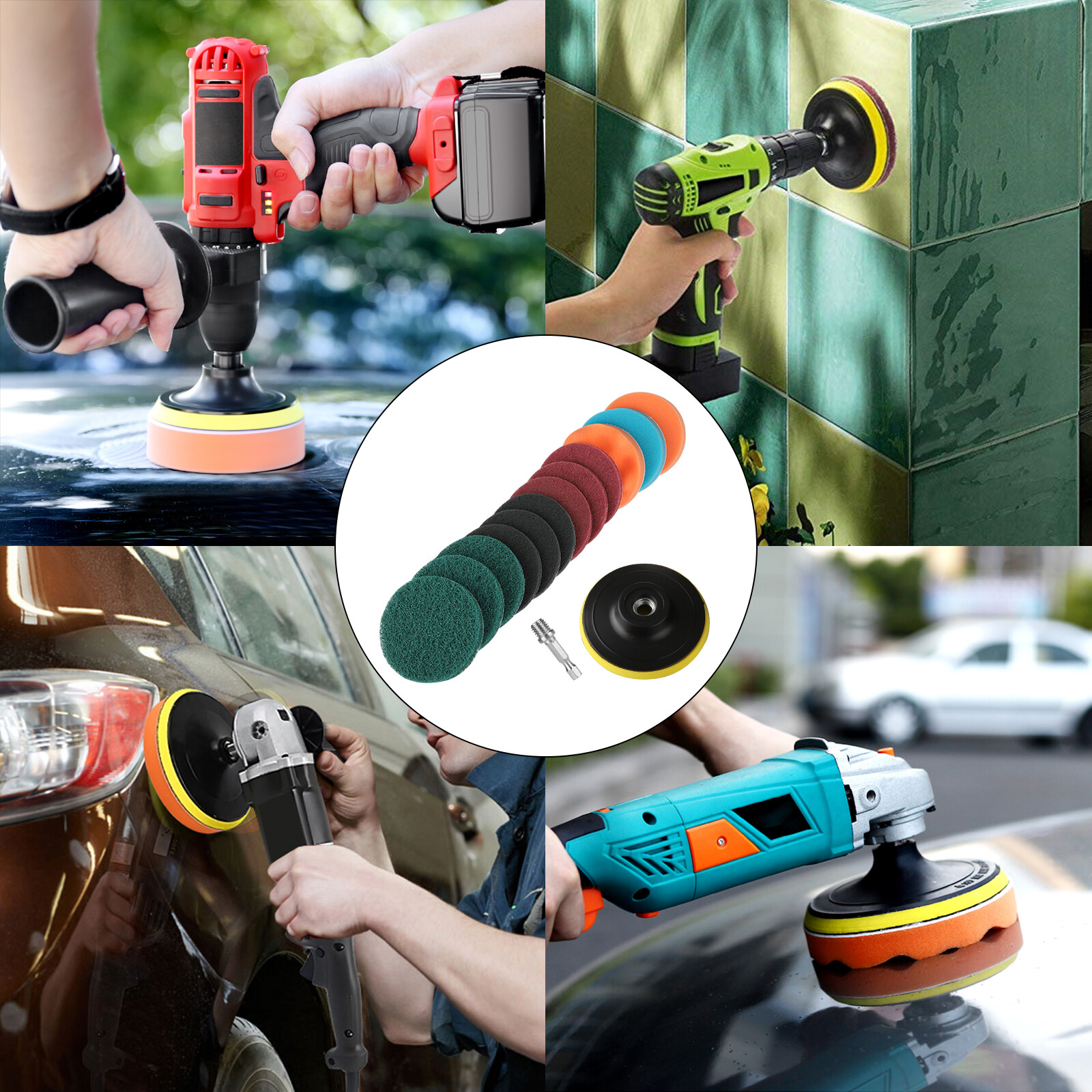 14pcs 4Inch Car Buffing Pads Polishing for Drill Sponge Kit Waxing Foam Polisher
