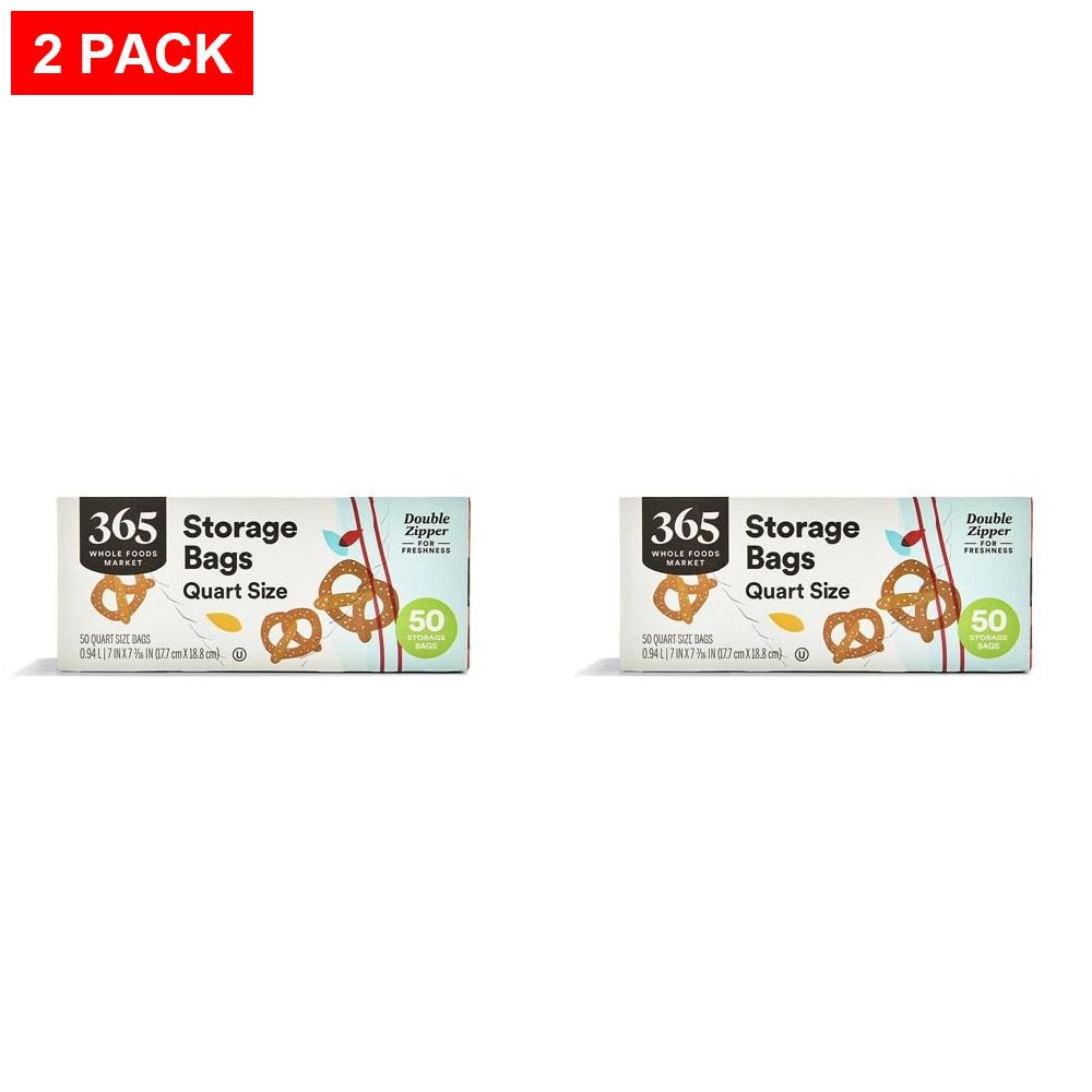 Whole Foods Market, Quart Size Storage Bags, Double Zipper, 50 Count – Pack Of 2