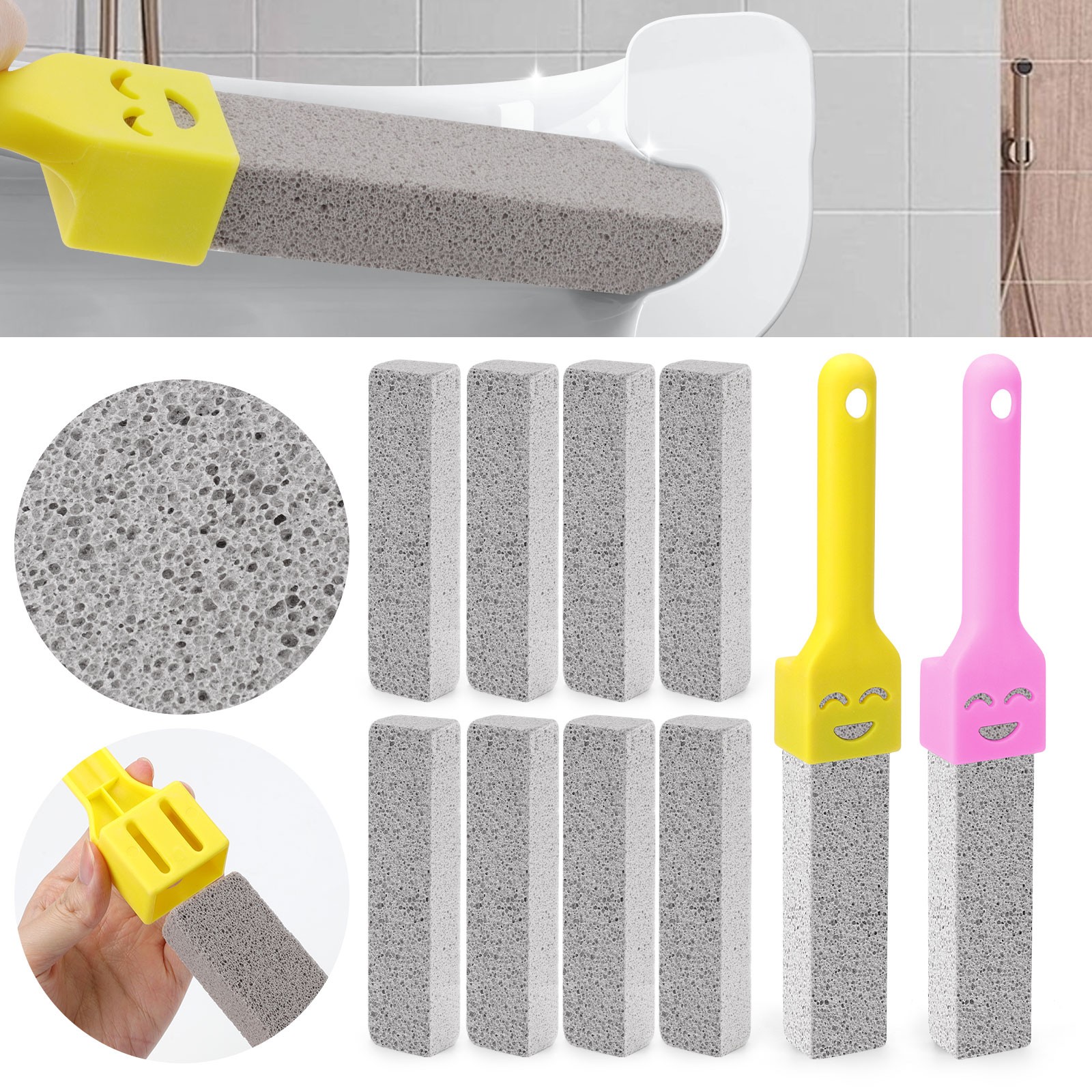 10x Bathroom Pumice Stone Toilet Brush Set Rust Limescale Remove Cleaning Tools