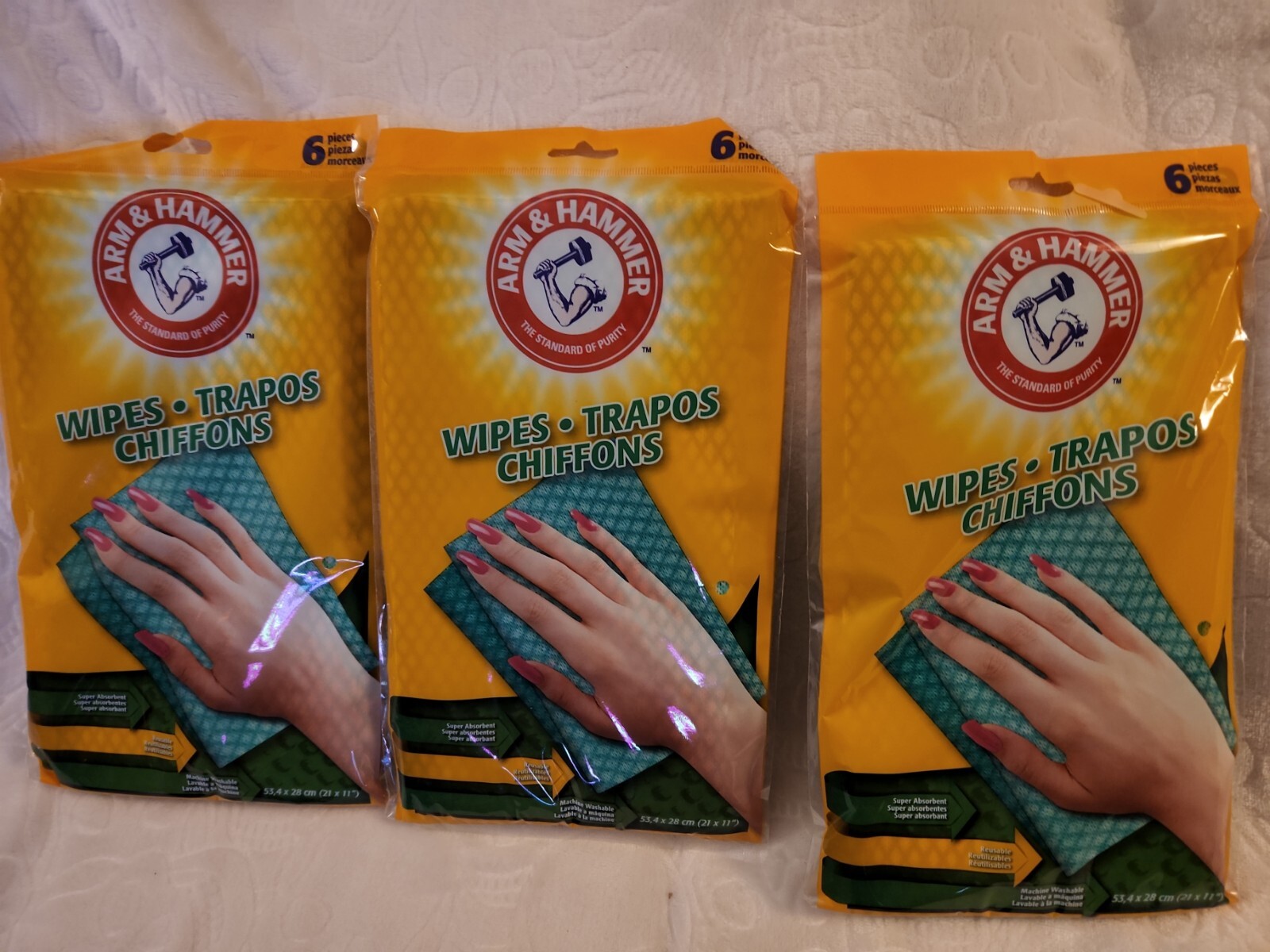 LOT OF 3● ARM & HAMMER WIPES● 6 per pack ● Reusable, absorbant, machine washable