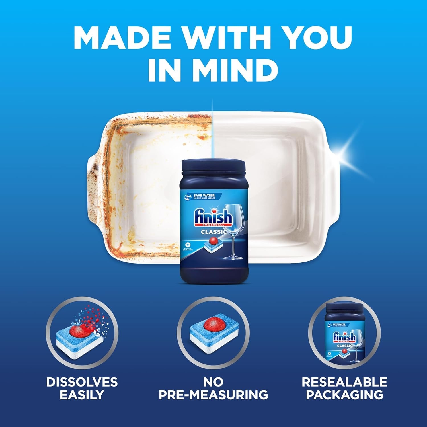 Classic Dishwasher Pods, No Pre-Rinse Dishwasher Detergent Soap For Clean & S…
