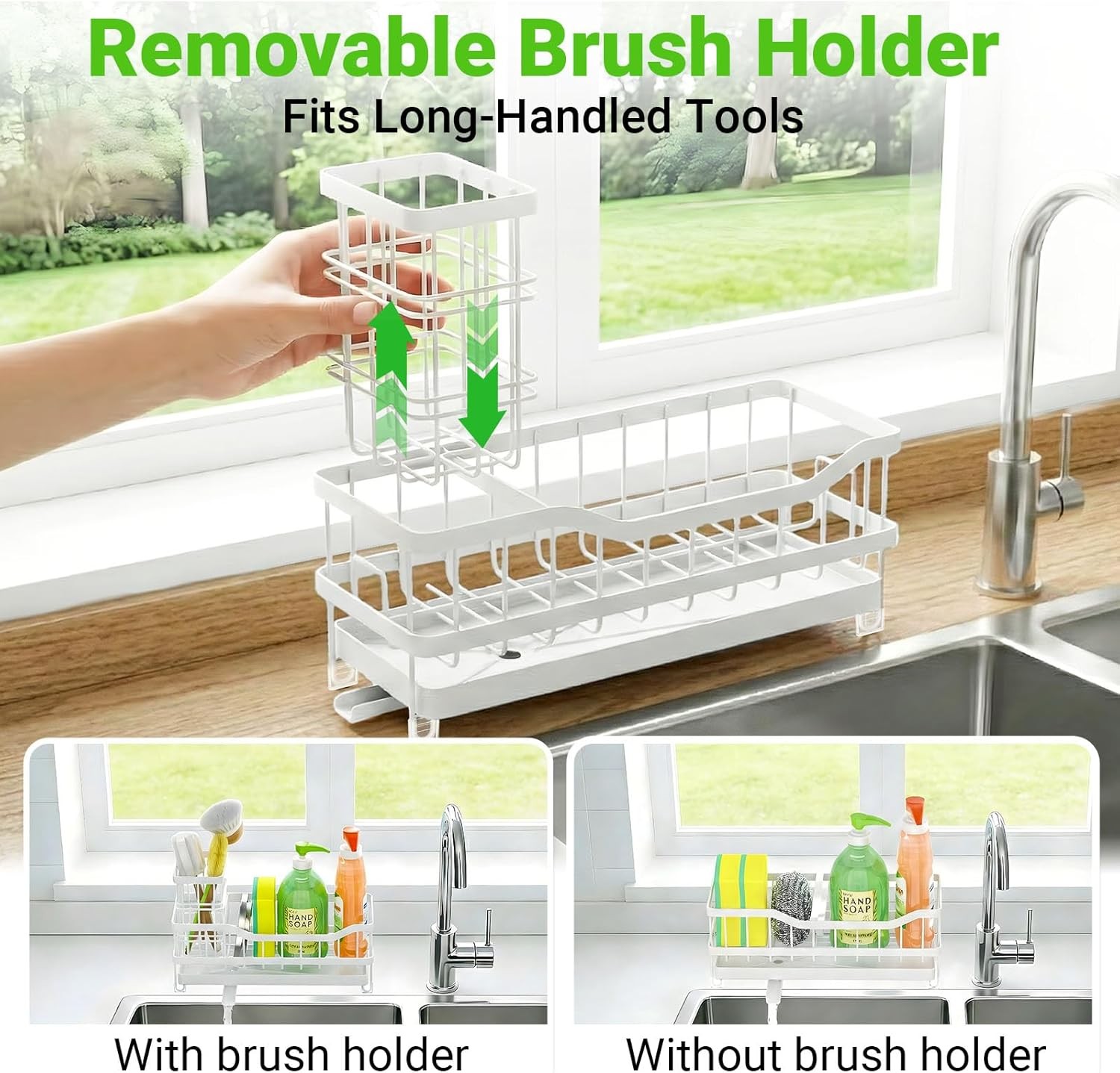 Sponge Holder for Kitchen Sink, Rustproof Sink Caddy Organizer with Dish Brush