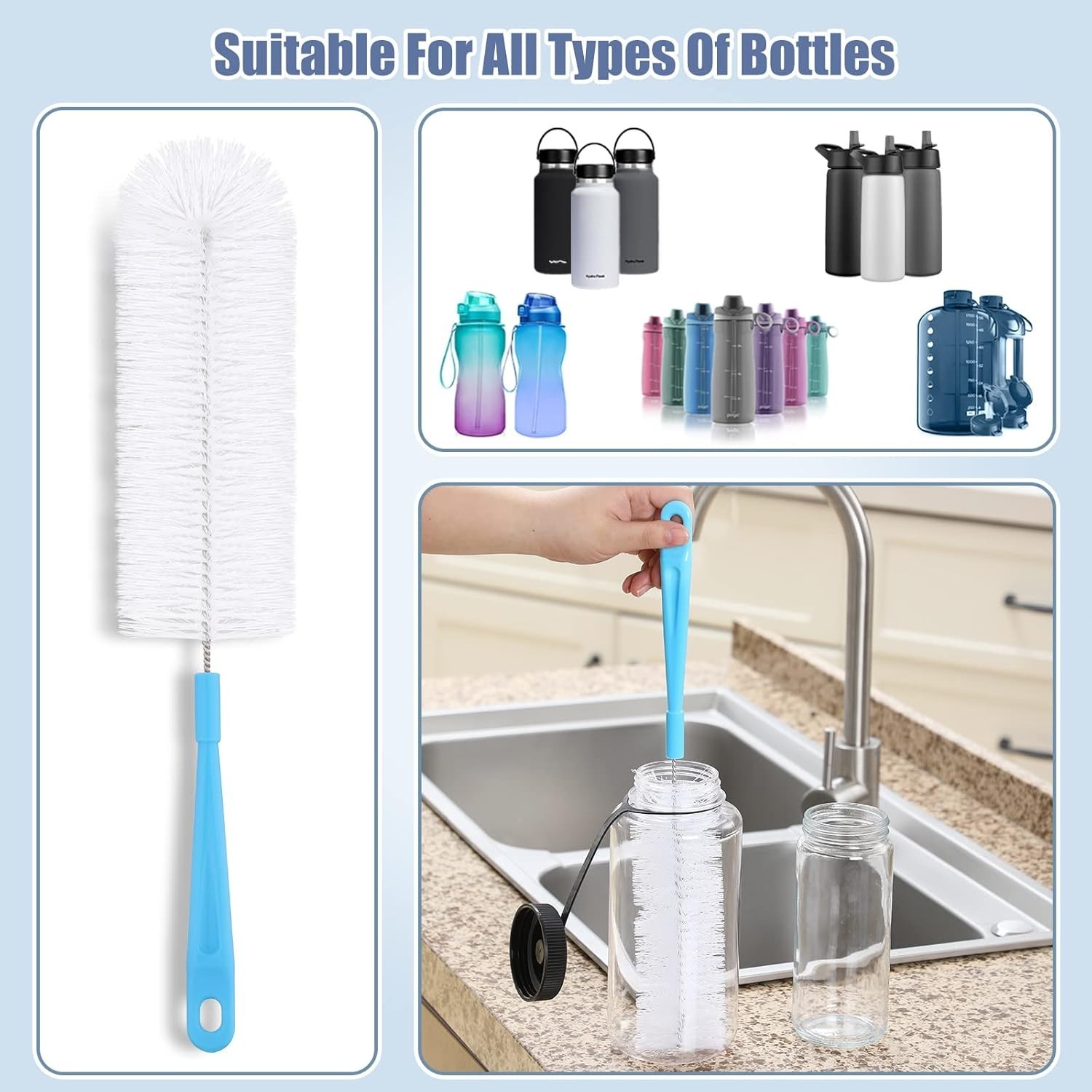 Bottle Cleaning Brush Set Long Handle Silicone Brushes Jug Thermos Flask Cleaner