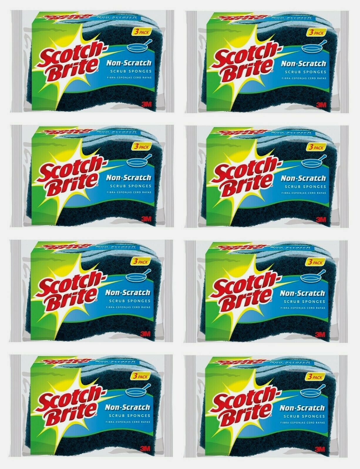8pk~ Scotch-Brite Non-Scratch SCRUB SPONGES 3ea Multi-Purpose Cleaner MP-3-8-D