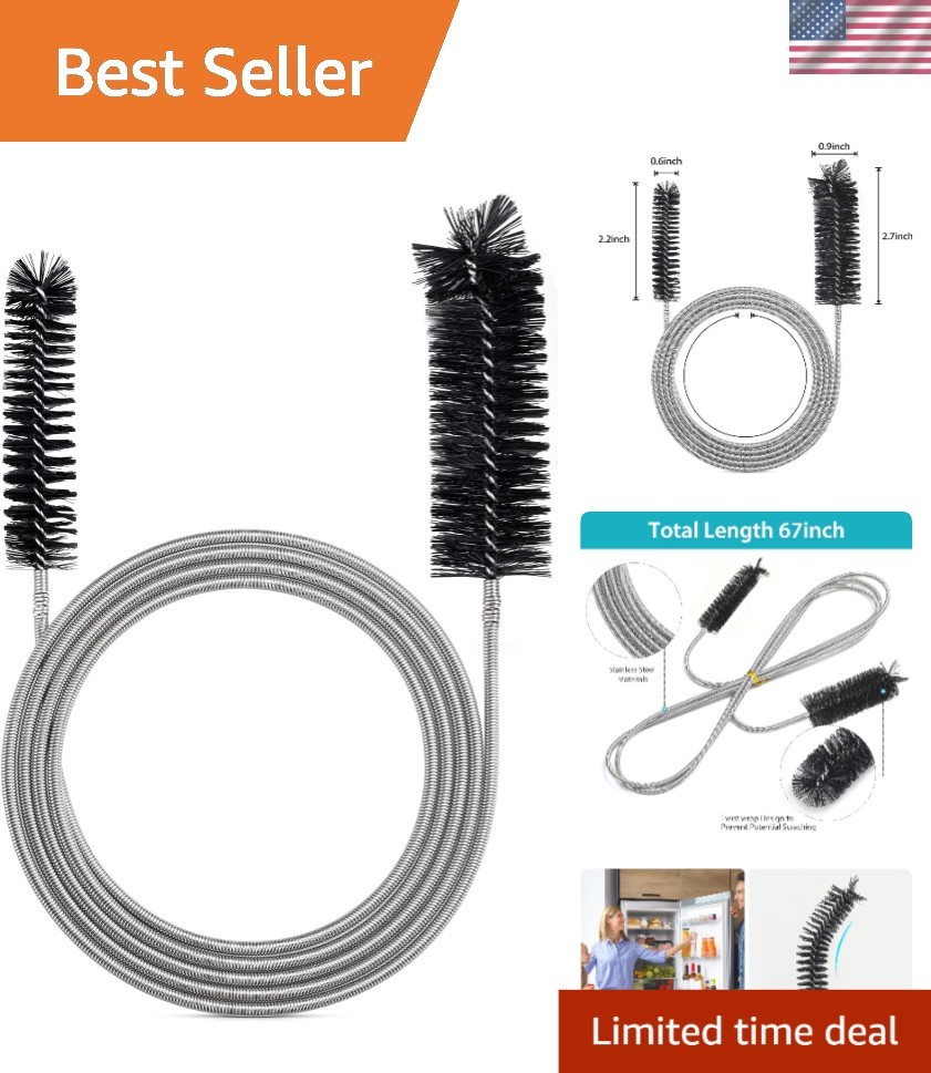 67-Inch Flexible Drain Cleaning Brush with Dual Heads for Efficient Maintenance
