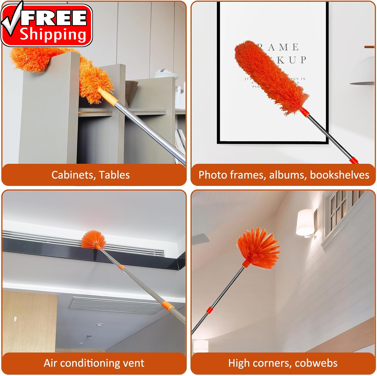 20 Feet High Reach Duster Kit with 2-14 Ft Extension Pole, Cobweb & Corner Brush