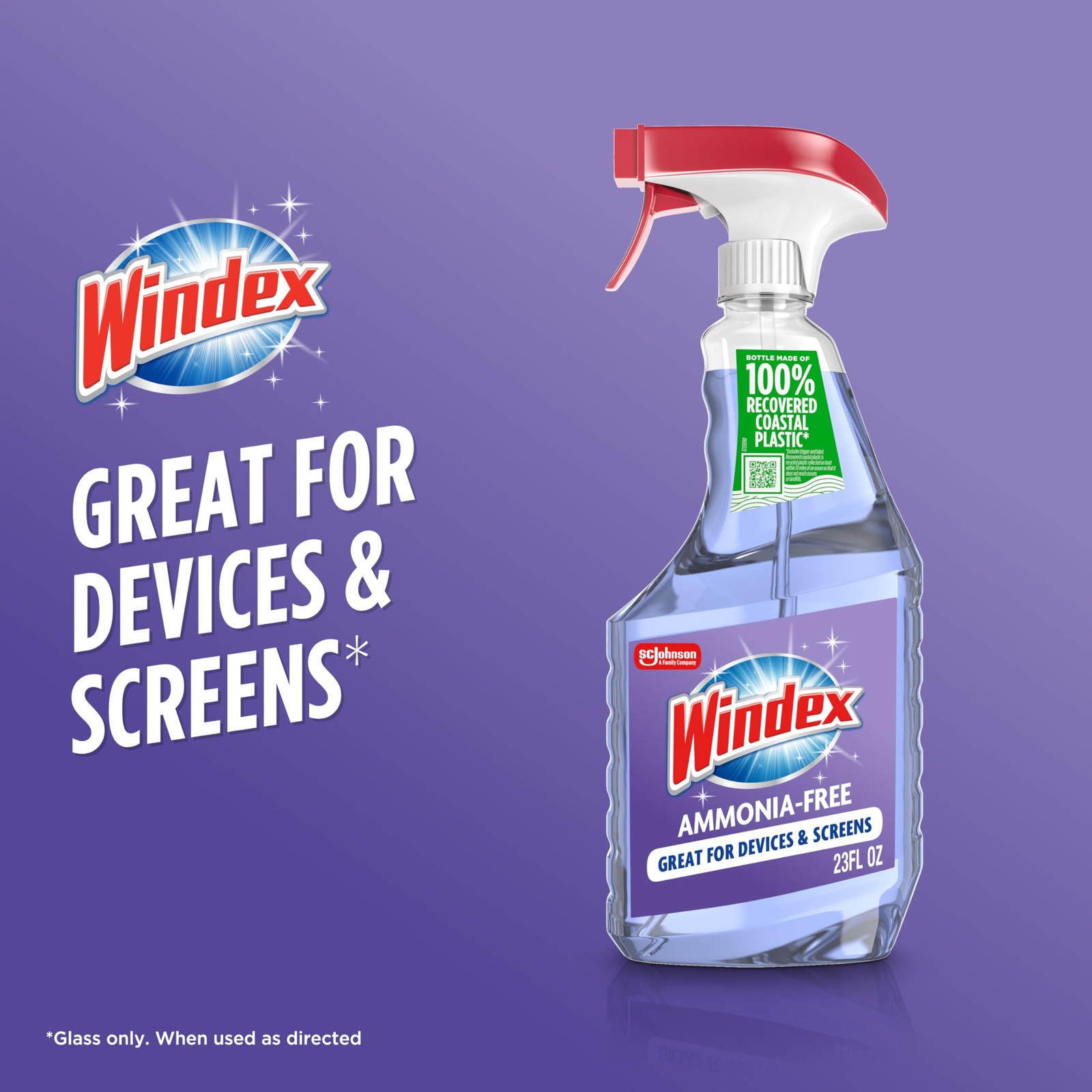Windex Glass and Window Cleaner Spray Bottle, Ammonia Free, Packaging Designed t