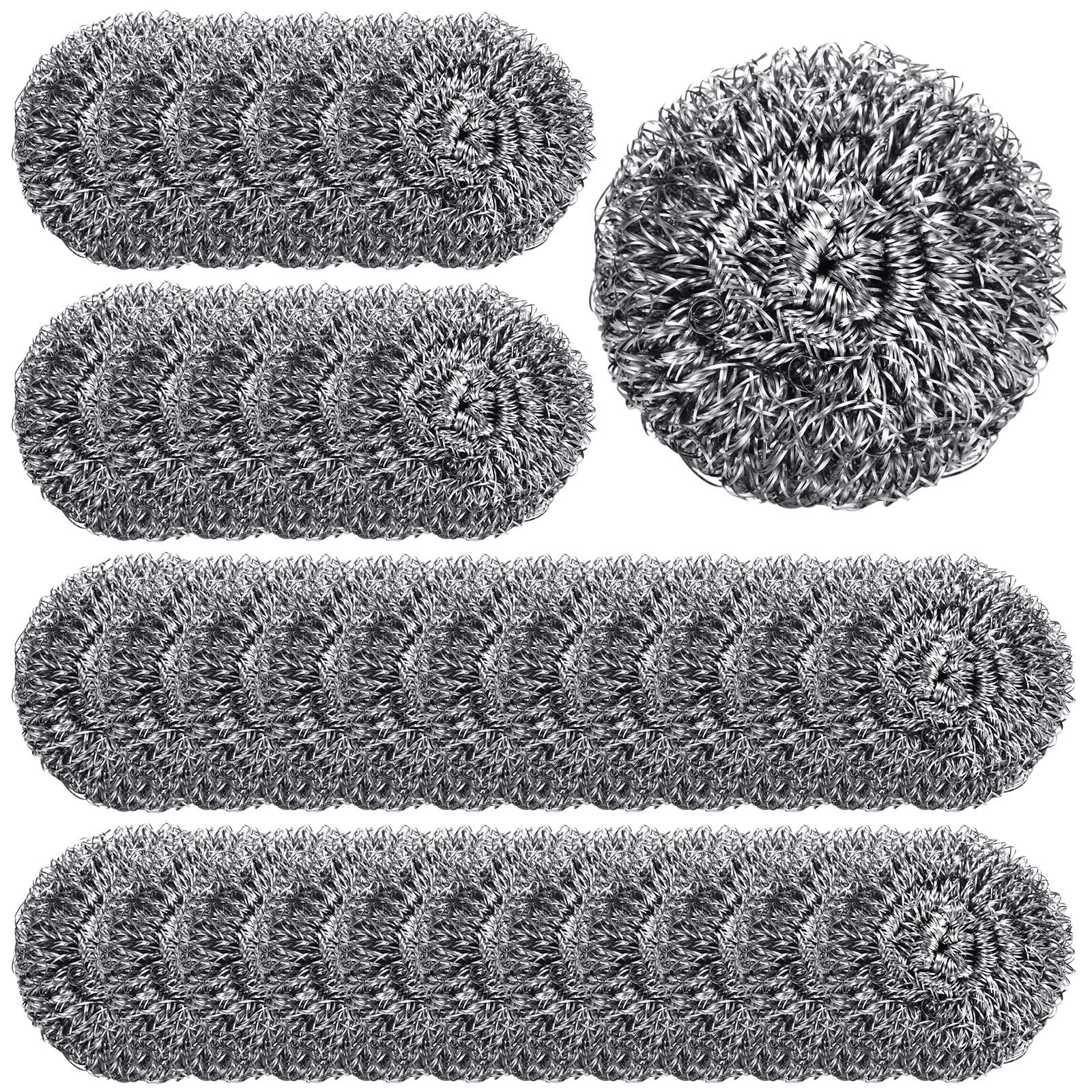 100 Pcs Heavy Duty Stainless Steel Scrubber – Metal Sponge Wire Scouring Pads fo