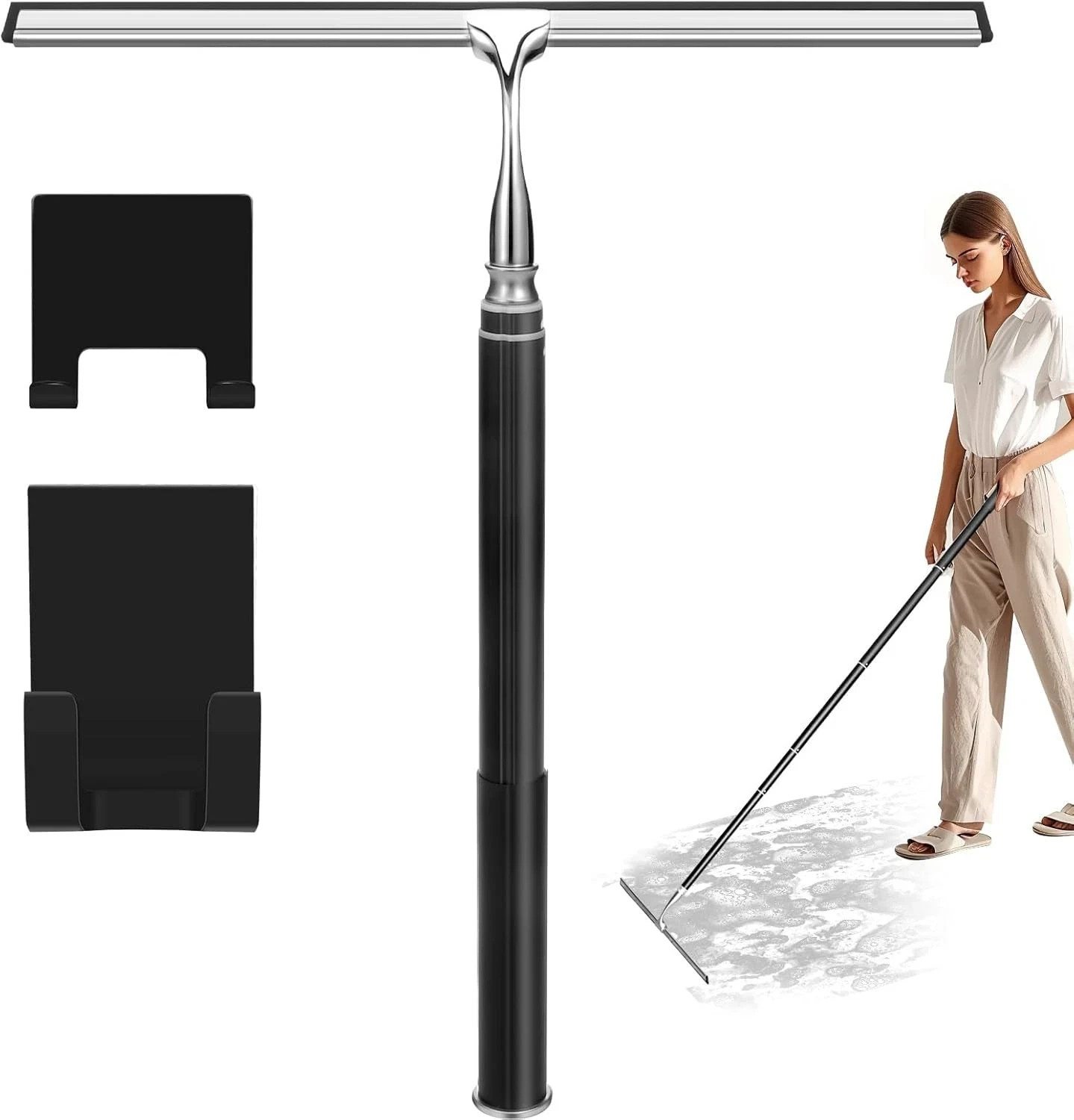Extendable Shower Squeegee with Long Handle for Shower Glass Floor Tile Wall Car