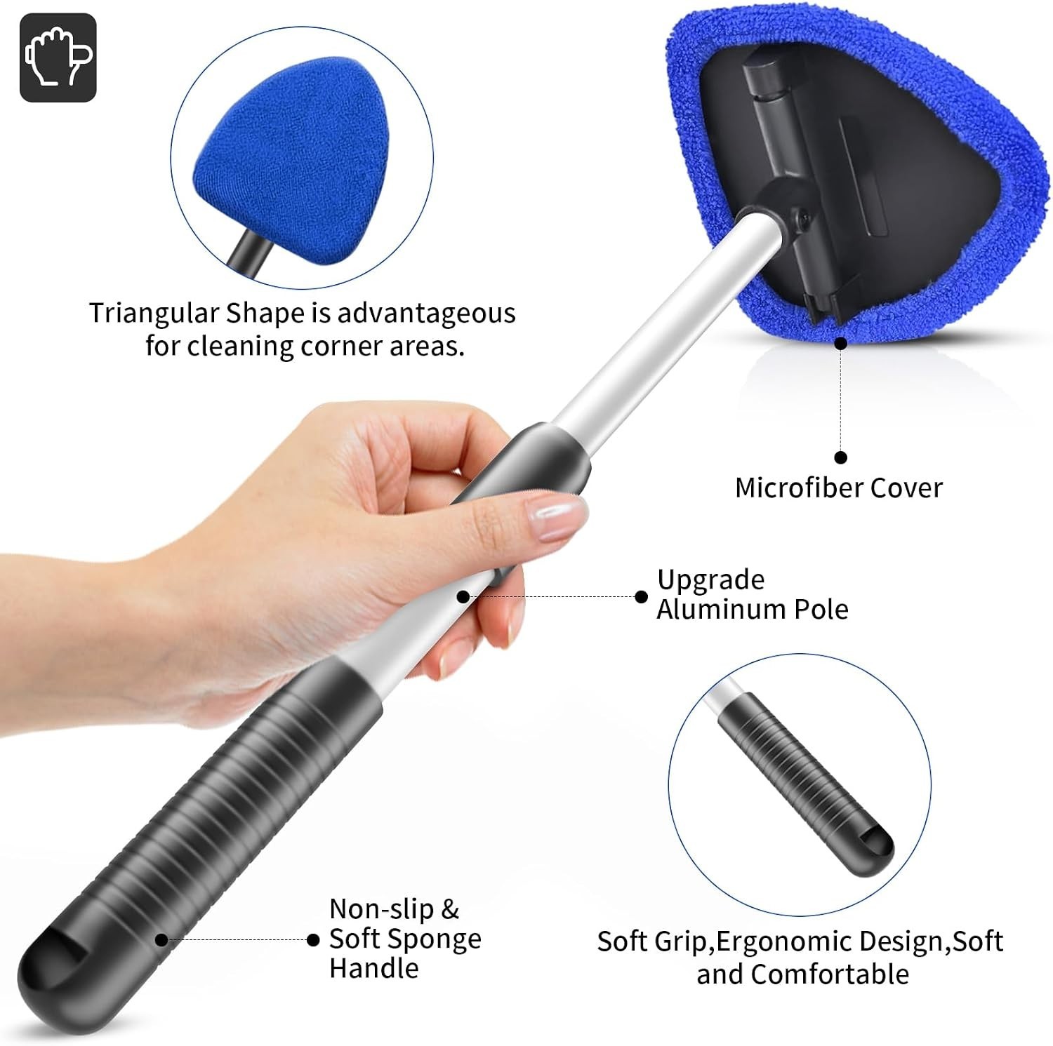 Windshield Cleaning Tool, 23-inch Extendable Handle Car Window Cleaner with 4…