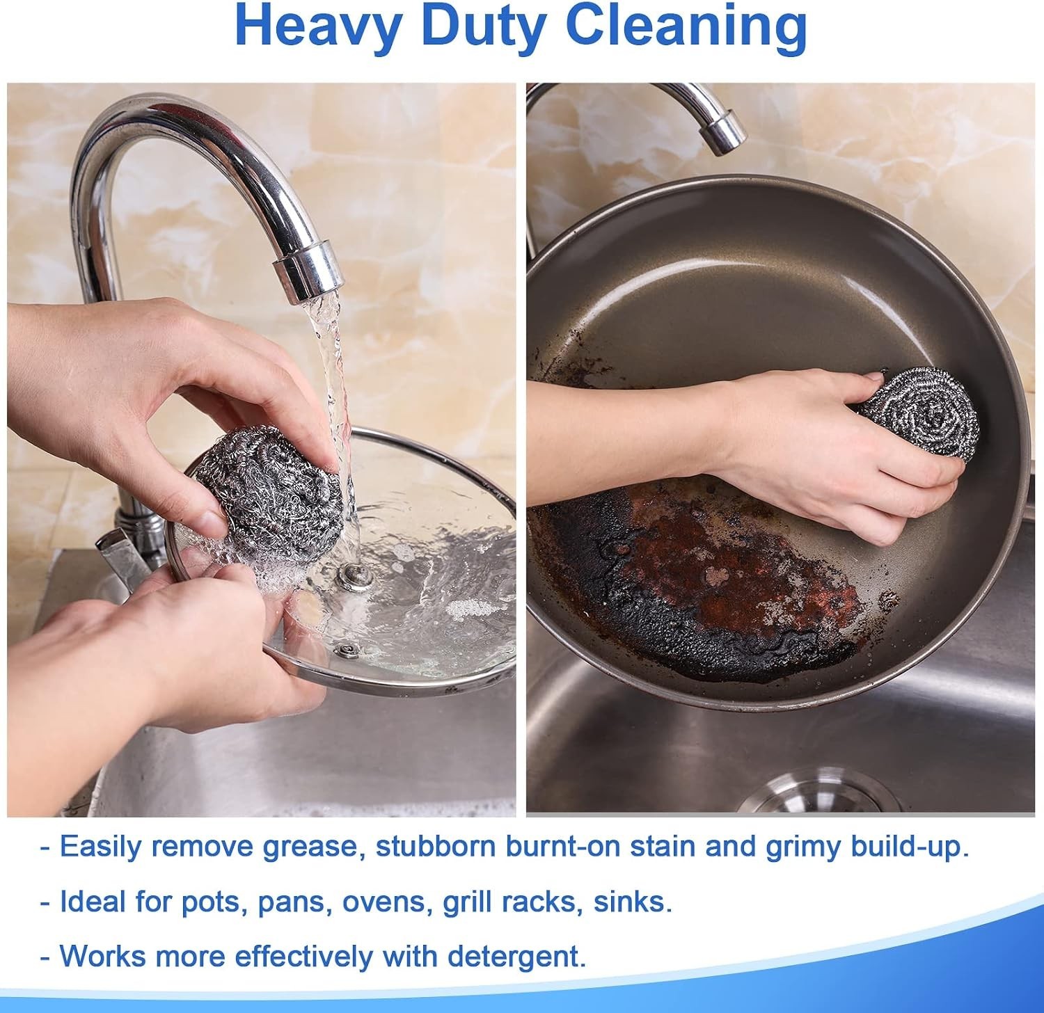12Pack Upgraded Steel Wool Scrubbers – Stainless Steel Scrubber, Metal Scour…