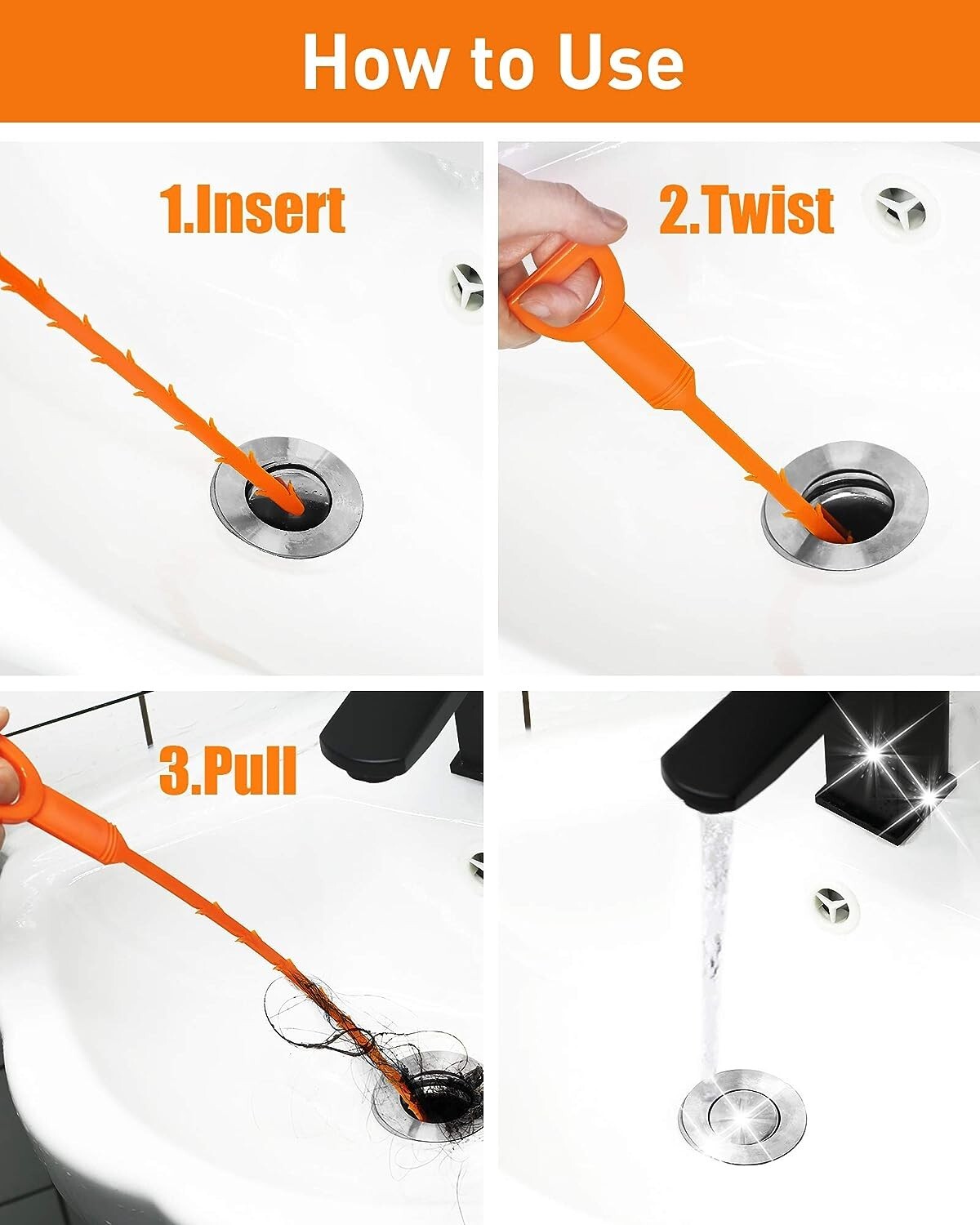 6 Pack 25 Inch Drain Auger Hair Cleaning Tool for Shower Kitchen Sink Bath Tub