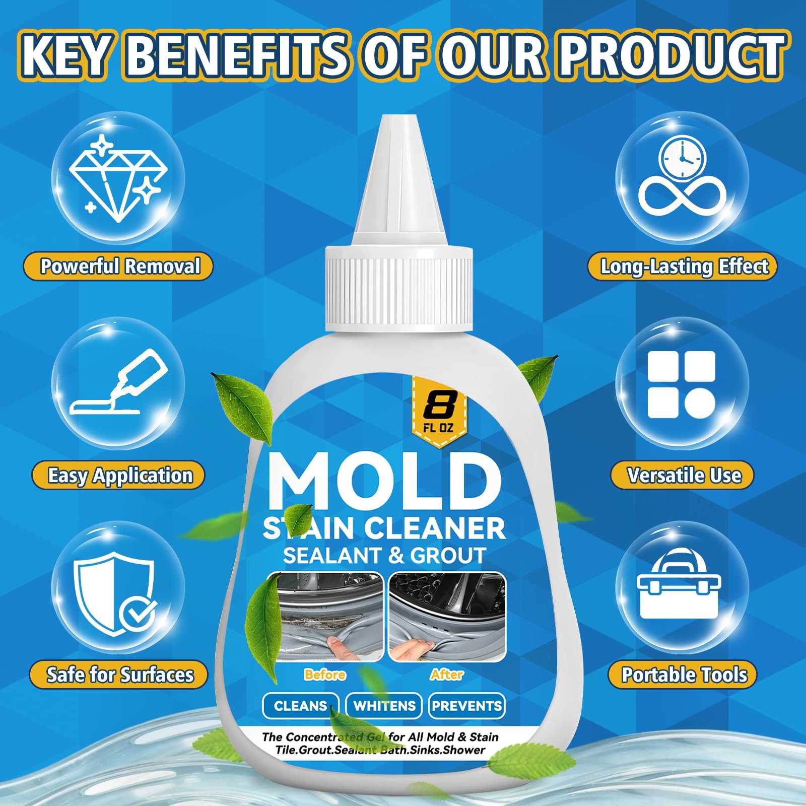 Mold Stain Cleaner Gel, 8 Fl Oz Washing Machine Cleaner with Brush, Mold Clea…