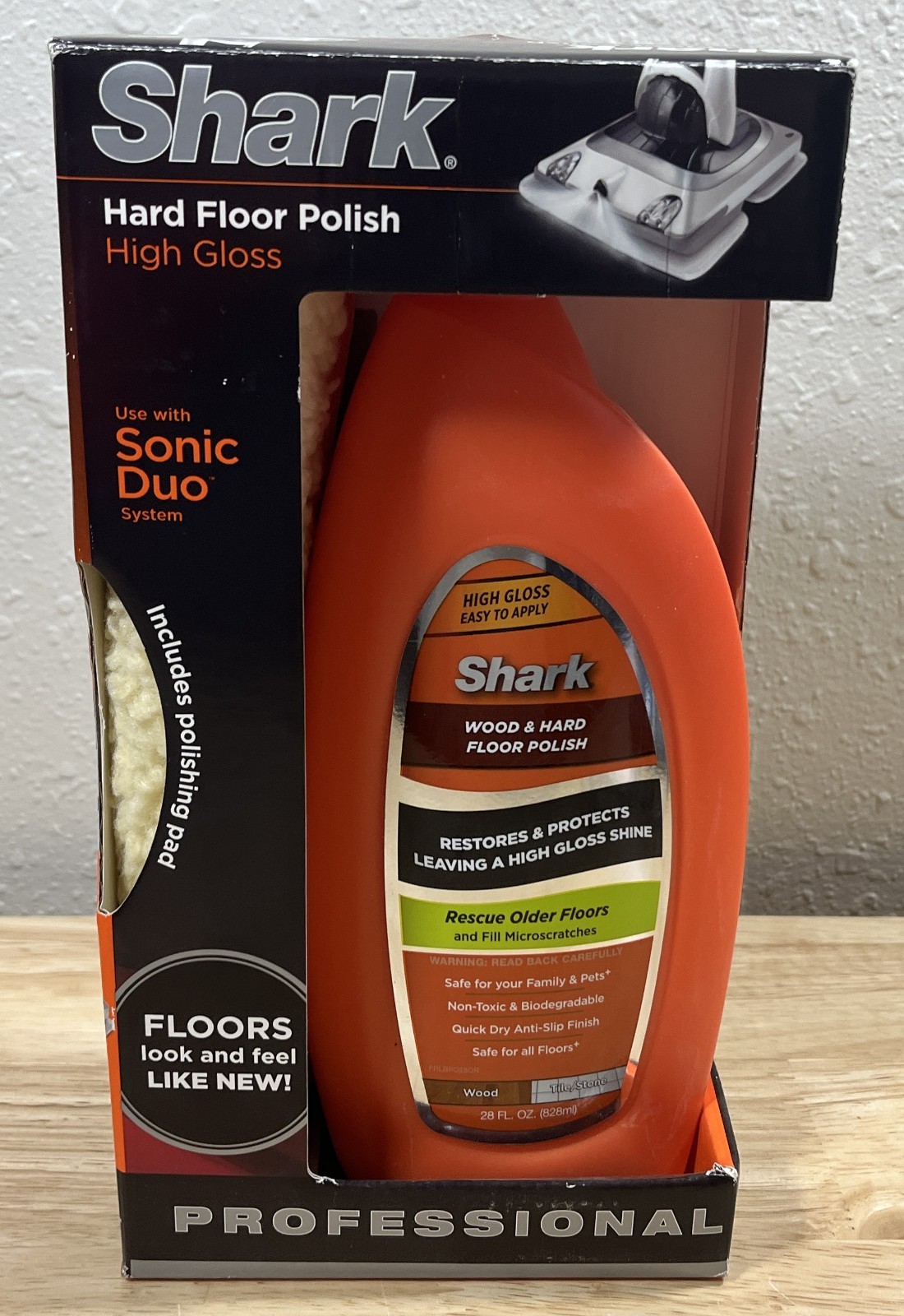 Shark Professional Wood & Hard Floor Polish – Sonic Duo – 28 Oz With Pad